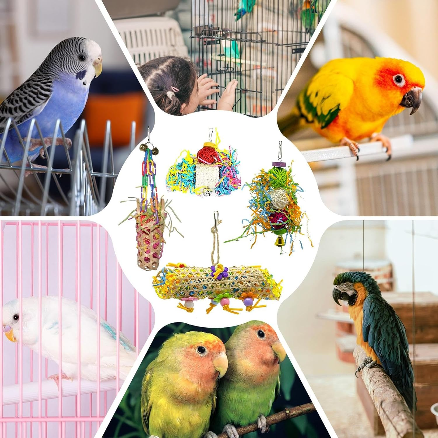 Nybhyjka Bird Foraging Toys | Cockatiel Foraging Toys, Supplies Colorful Chew Play Set for Cage Climbing Perches Hangers Lovebirds Daily Training inside Home Holidays image number 1