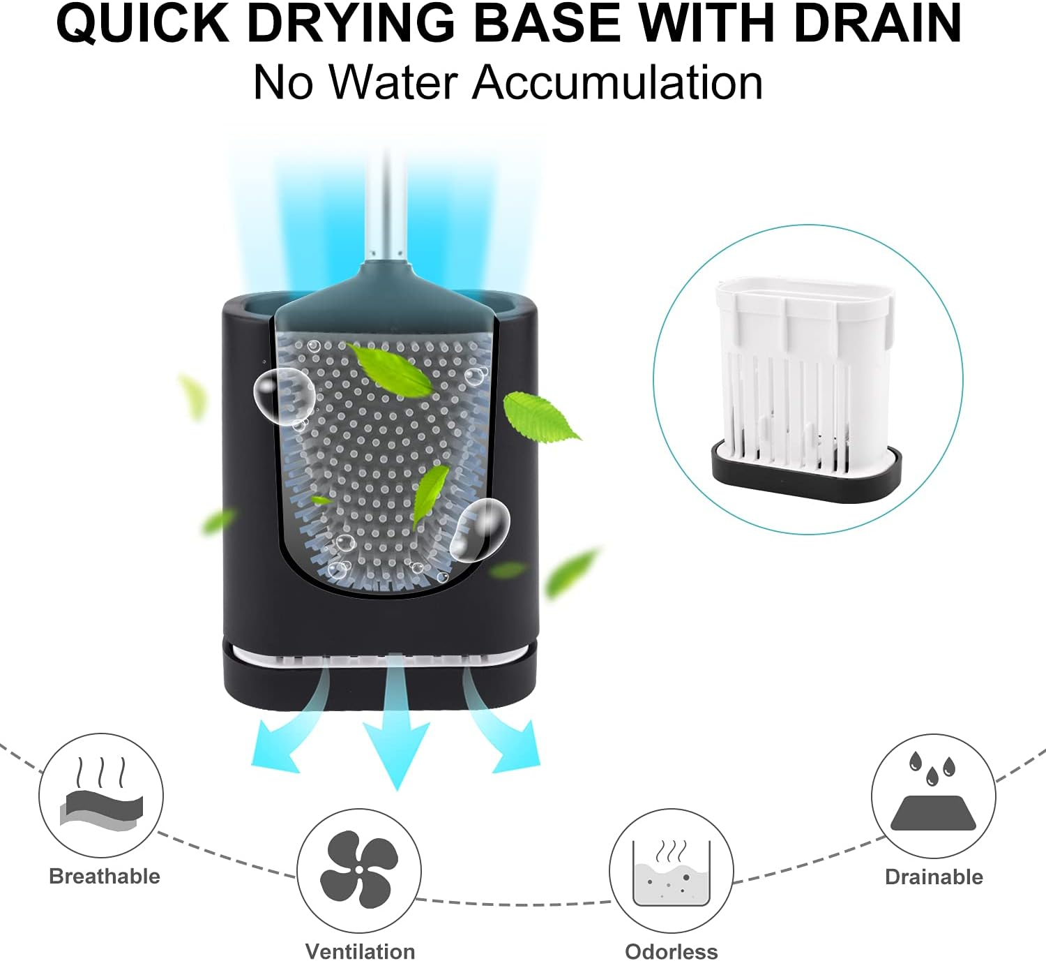 Boperzi Toilet Brush - Silicone Toilet Brush and Holder with Tweezer Wall Mounted, anti Rust Soft Bristles Toilet Bowl Cleaner Brush with Stainless Steel Handle for Bathroom Household Flat Black - Flat/White image number 5