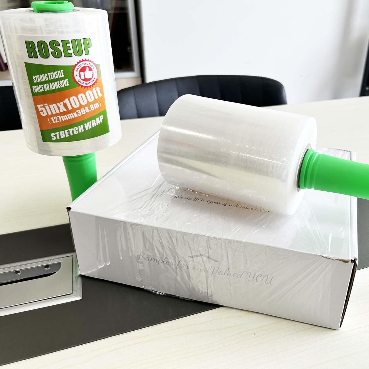 ROSEUP Clear Stretch Wrap Film 5" X 1000Ft Roll with Handle, 80 Gauge Thick Cling Plastic Wrap for Moving, Pallet Wrap, Self Adhering Packaging Heavy Duty Shrink Film, 4 Pack image number 4