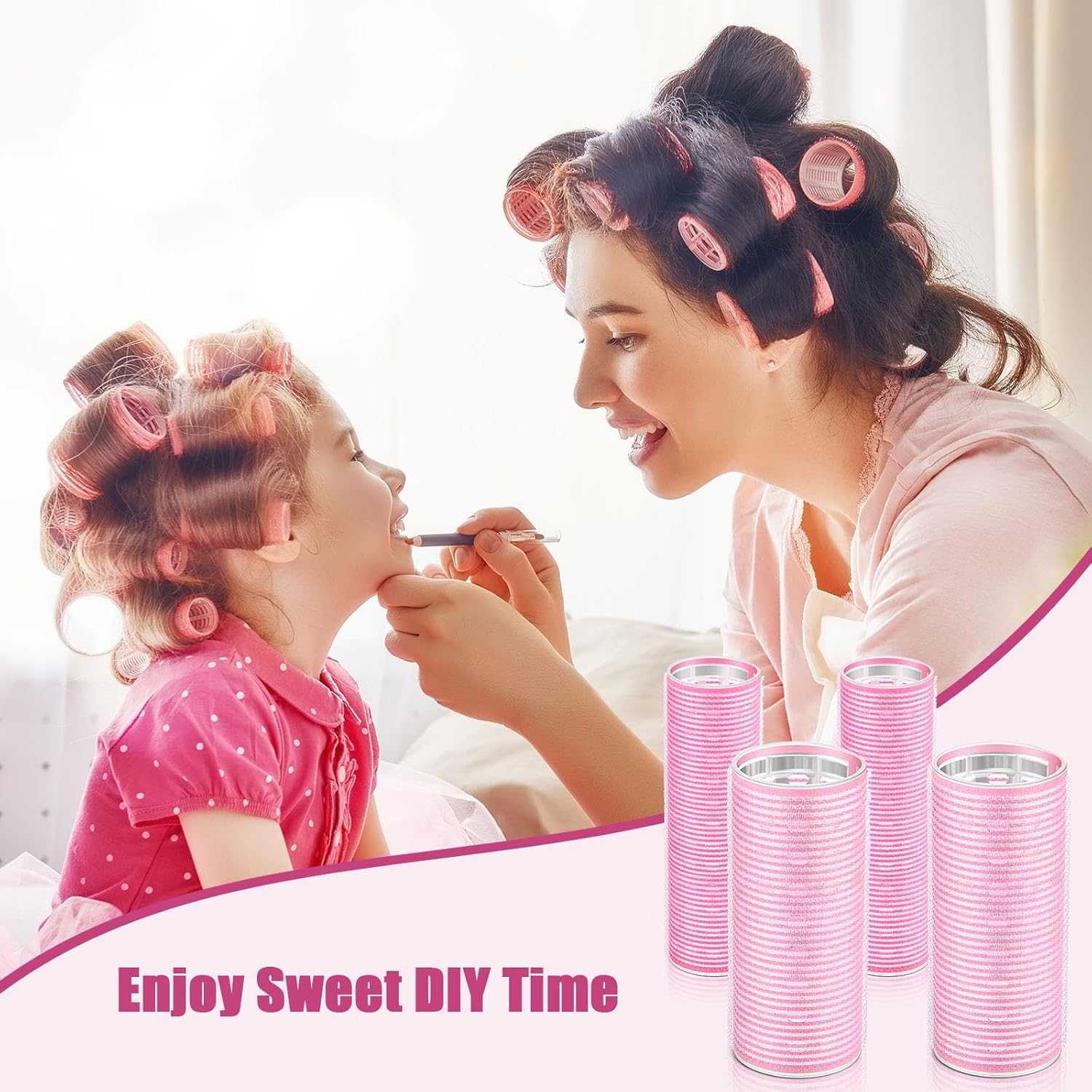 WILLBOND 4 Pcs Long Hair Rollers for Bangs Aluminum Core Curlers Thermal Self Grip Roller for Long and Medium Hair Women Hairstyle(4.7 X 2 Inch, 4.1 X 1.2 Inch,Light Pink) image number 1