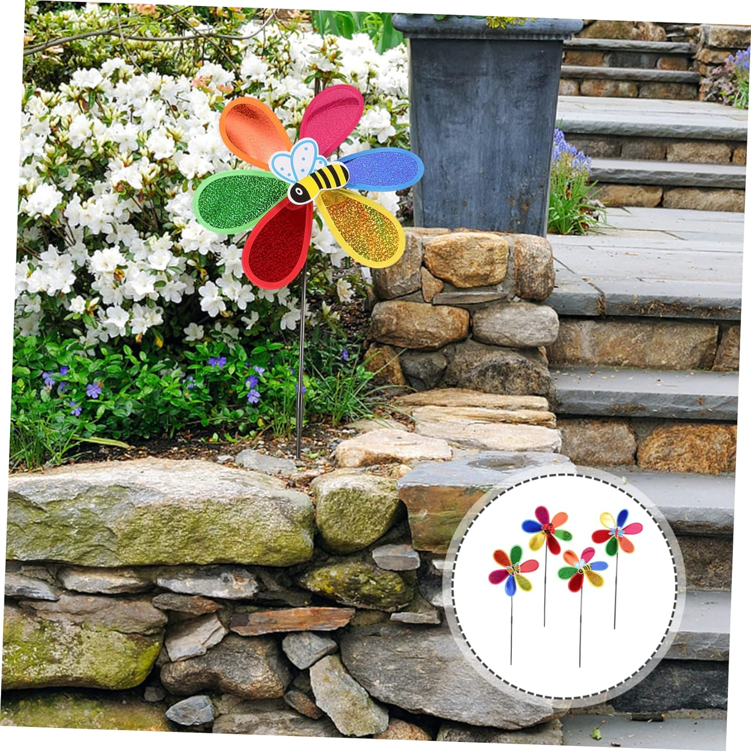 Kisangel 4Pcs Colorful Plastic Garden Pinwheel Decor Outdoor Lawn Spinner Windmill Ornaments for Party and Yard Decoration Random Style