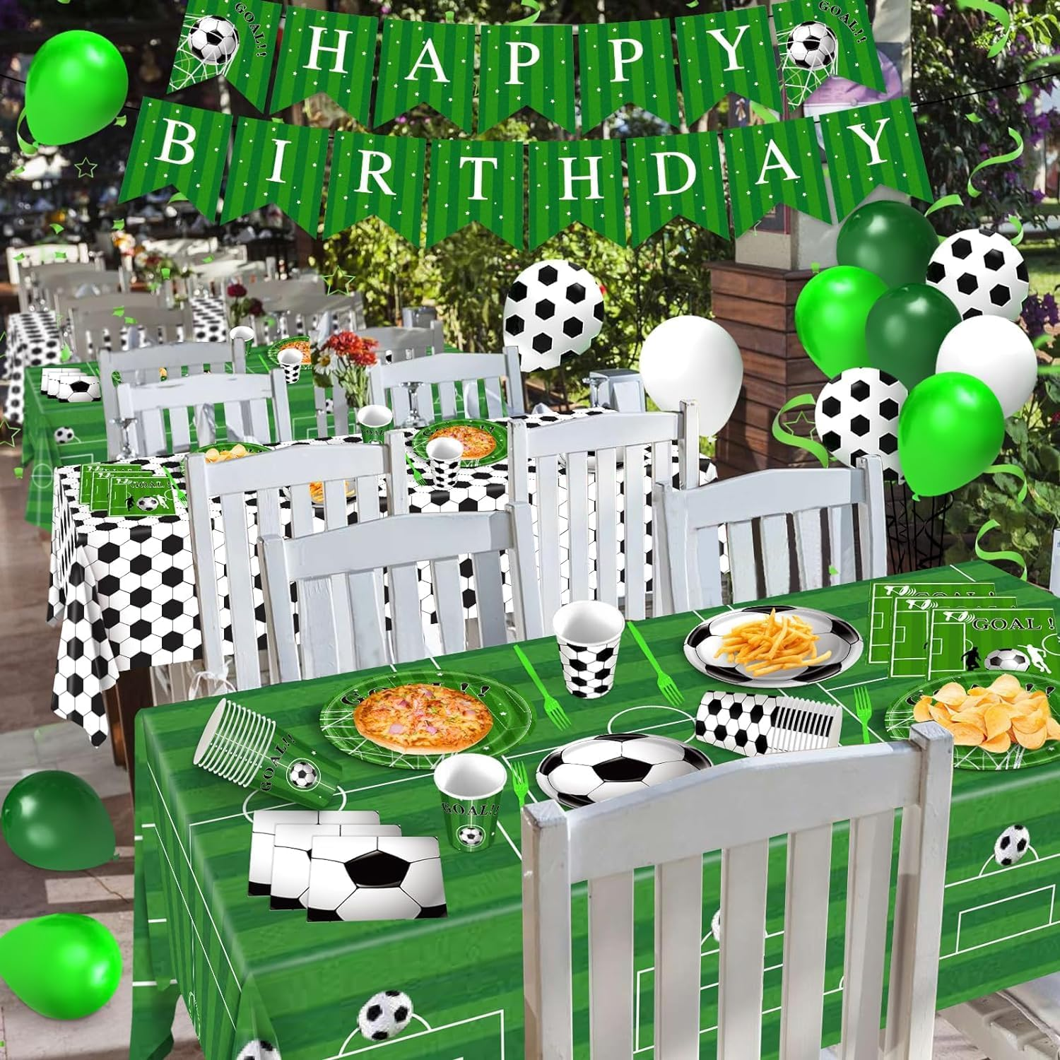 Soccer Party Decorations, 143Pcs Soccer Birthday Party Supplies Serves 24 with Soccer Plates and Tablecloth and Birthday Banner Balloons for Soccer Sports Theme Birthday Decorations image number 2