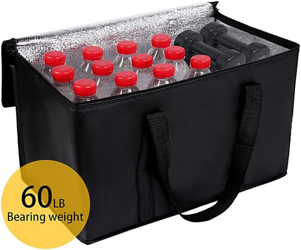 Insulated Cooler Collapsible Bag,Reusable Grocery Shopping Bag with Zipper Closure Keep Food Hot or Cold,Food Delivery Transport Support Plate(20"W X 13"H X 10"D)