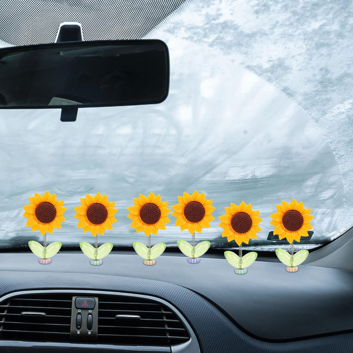 NQEUEPN 10Pcs Sunflower Car Decors, Bobble Heads for Car Dashboard Ornament Decorations Accessories for Interior image number 6