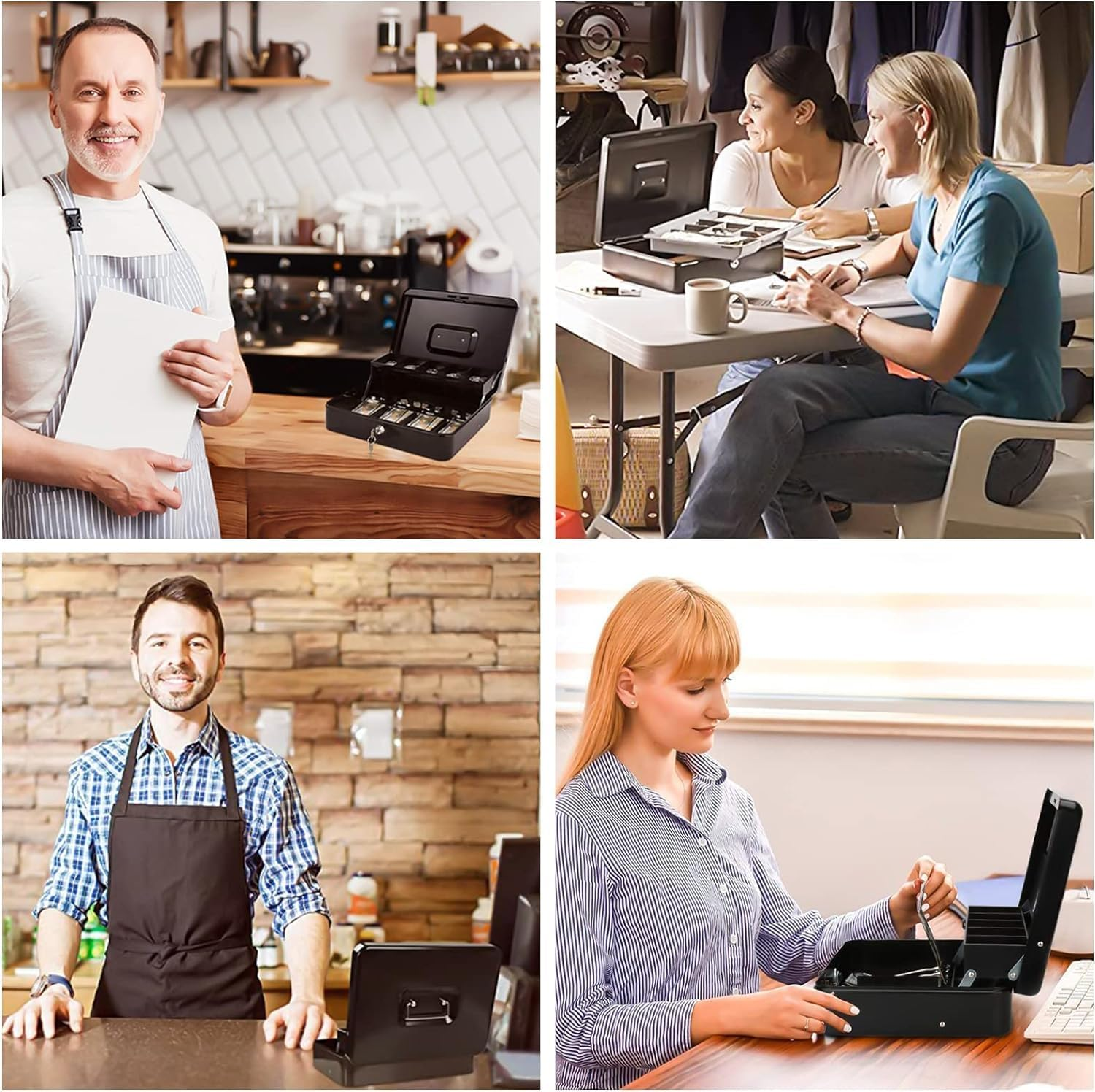 Cash Box with Keys and Security Lock, Large Money Box Cash Register,With 4 Trays for Bills and 5 Deposits for Coins, for Safe Cash Storage image number 4