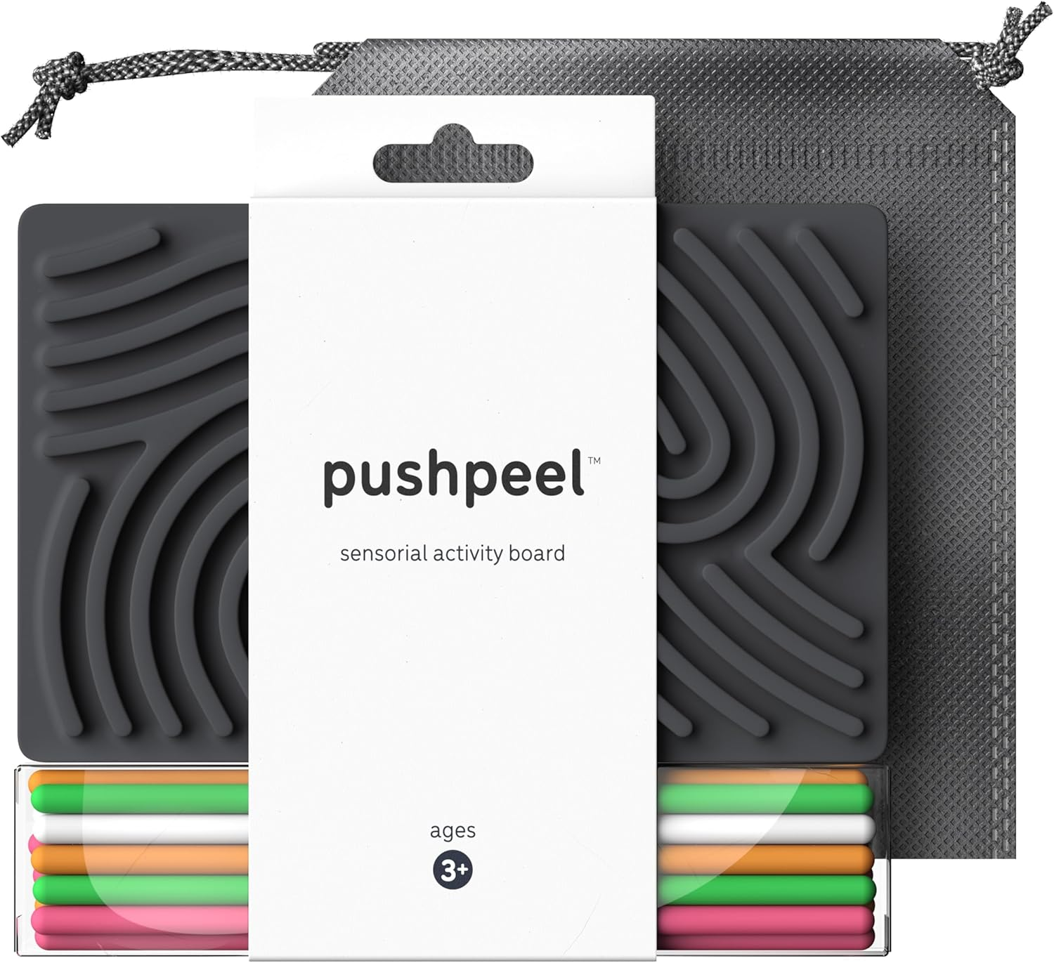 Sensory Activity Board: Silicone Fidget Toy for Calming, Stress, Anxiety, ADHD & Autism | Silent, No Mess | Kids 3+ & Adults | Includes Portable Travel Bag & 11 Strings