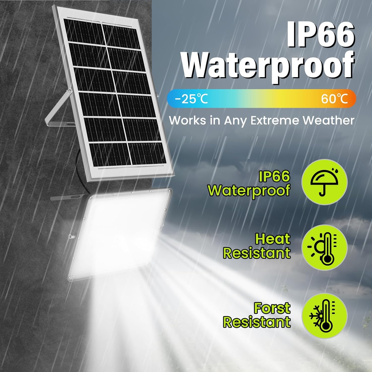 1000W Outdoor Solar Light 28000LM Solar Flood Lights Outdoor, IP66 Waterproof LED Lights, 6500K Daylight White Floodlight for Yard, Stadium, Playground, Patio Barn, Garden, Garage image number 6