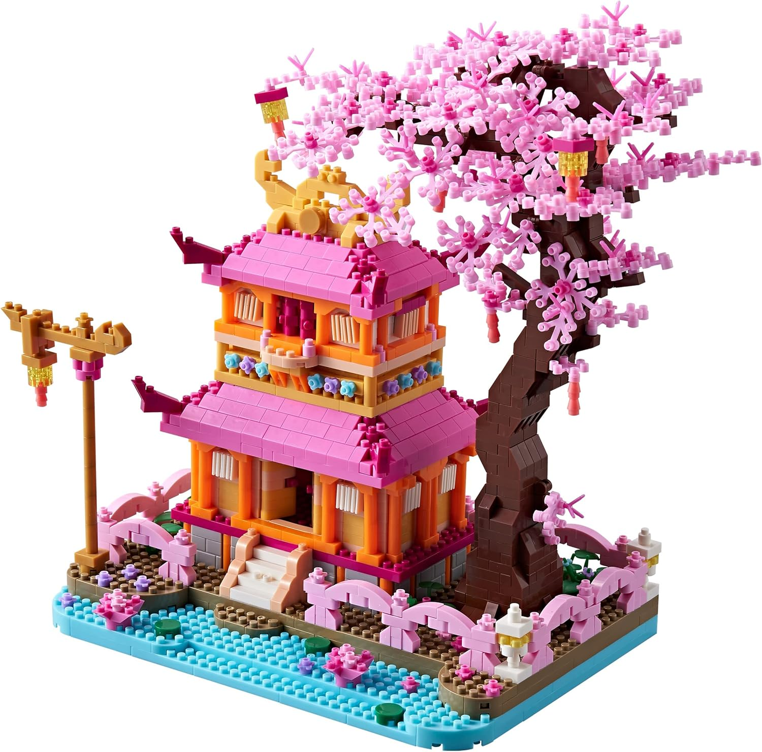 Japanese Cherry Blossom Tree Building Set with Gift Box Sakura Treehouse Plants Architecture Micro Blocks, Toys for Kids and Adults, 1810 PCS (With 2 Figure) image number 1