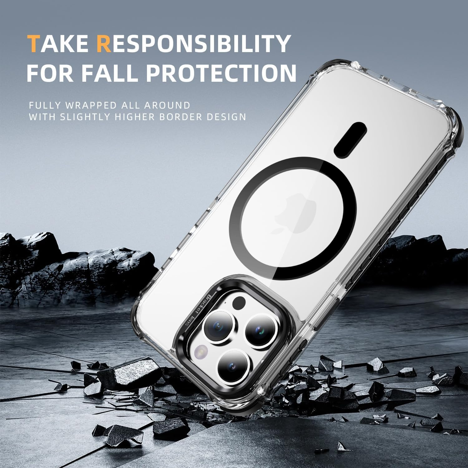 For Iphone 15 Case with Metal Camera Stand, Full Protection Shockproof Cover, High-Transparency Magnetic Case for Iphone 15 (Black) image number 5