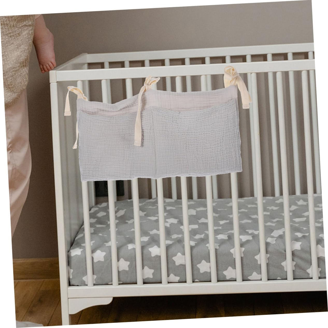 2Pcs Crib Hanging Organizer Cotton Diaper with Dual Pockets for Nursery Essentials Stroller and Changing Table Storage Soft Material for Items