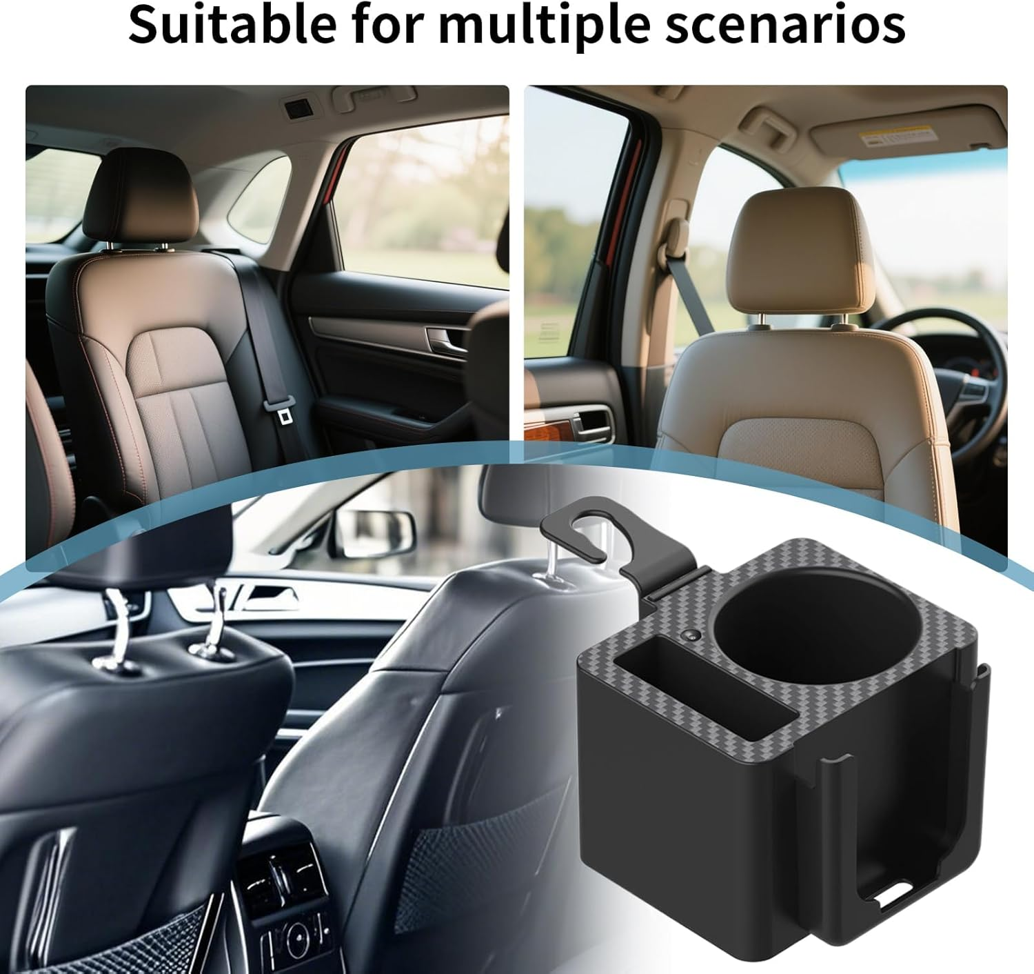 Cup Holder for the Back Seats in the Car, Headrest Drink Holder, Storage Hook, Organiser with Drink Holder & Tray for Snacks and Travel Utensils in the Rear Area