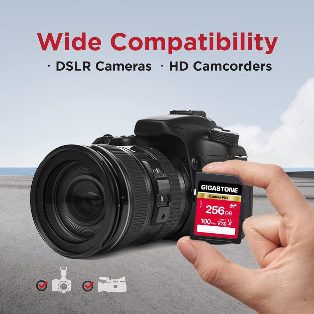 Gigastone 256GB SD Card, Camera Plus, V30 SDXC Memory Card High Speed UHD Video Compatible with Canon Nikon Sony Pentax Kodak Olympus Panasonic Digital Camera, with 1 Mini Case image number 4
