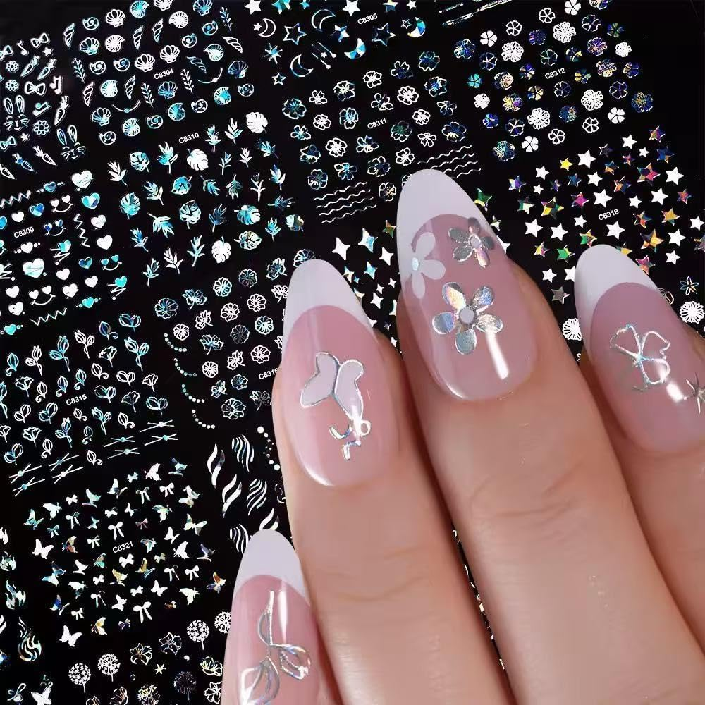 30 Sheets Namrec Aurora 3D Nail Art Stickers - Self-Adhesive Star Moon Flower Decals for DIY Acrylic Nails, Safe for Pregnant Women & Kids (Aurora) image number 5