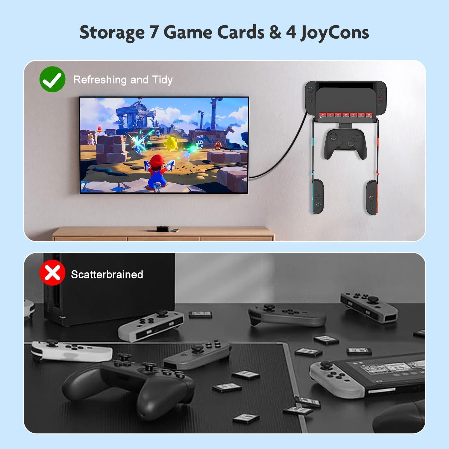 Metal Wall Mount for Nintendo Switch 2 Console, Switch 2 Organizer Shelf Base Kit behind TV, Switch 2 Accessories with 7 Card Slots and 4 Joy-Con Hanger, Carbon Black image number 4