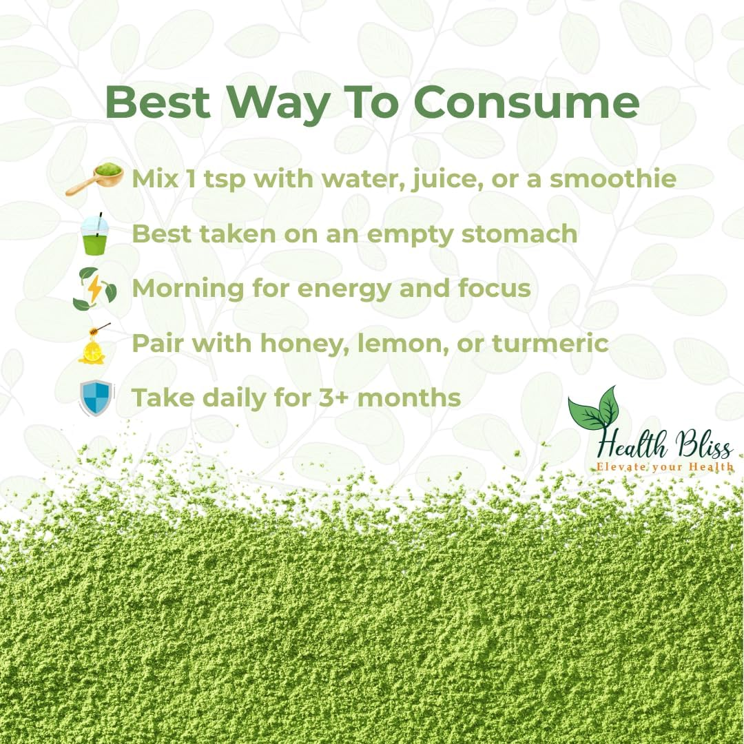Health Bliss Organic Moringa Powder 200G &ndash; Pure Moringa Leaf Superfood | Natural Energy, Detox & Immune Support | Vegan, Non-Gmo & Nutrient-Rich Green Powder image number 1