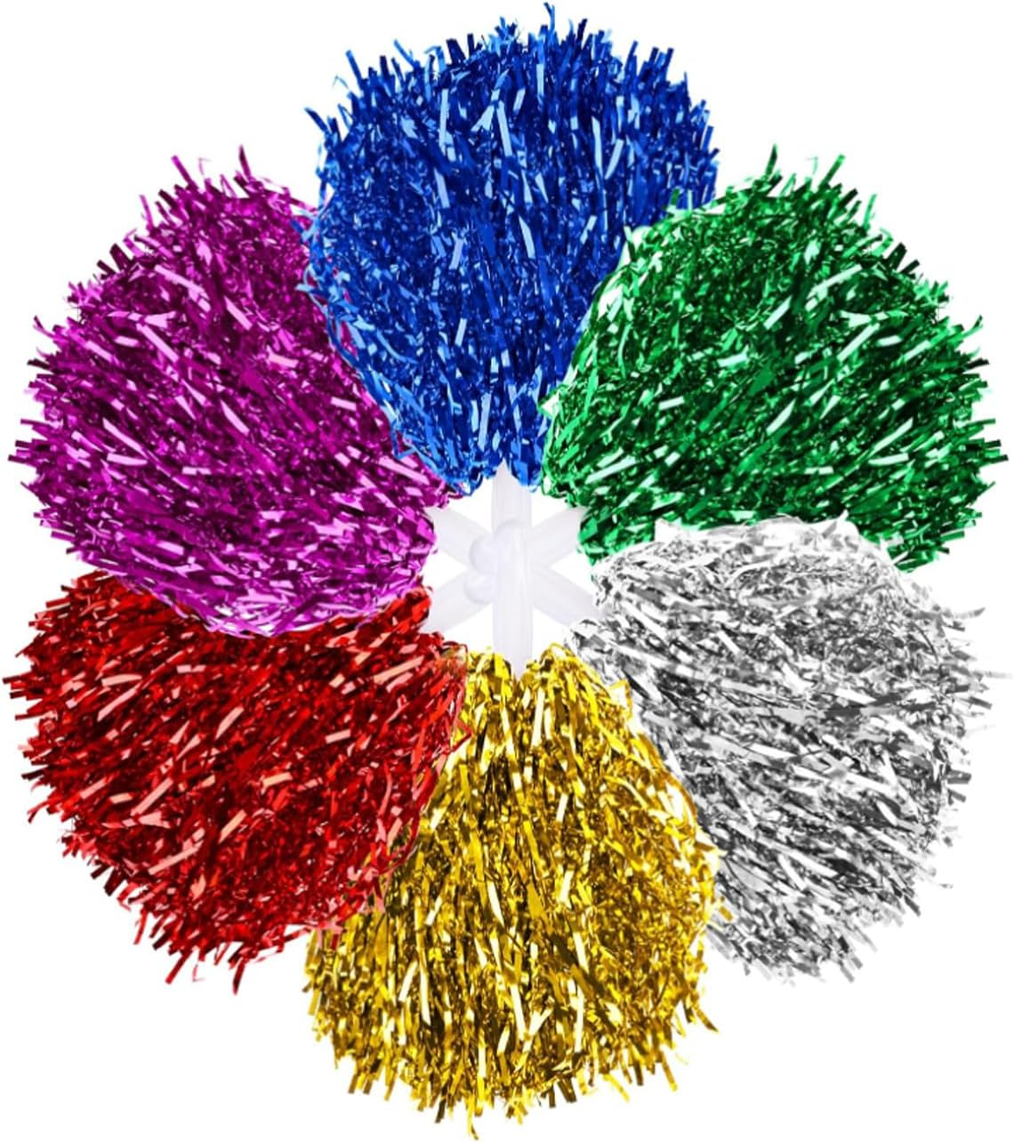 Lxcshljx 12 Pcs Cheerleading Pom Poms, Plastic Metallic Foil Cheer Pom Poms with Plastic Handles, Spirited Hand Flowers Cheerleading Equipment, Cheerleader Pompoms for Dance Matches Stage Performance image number 3