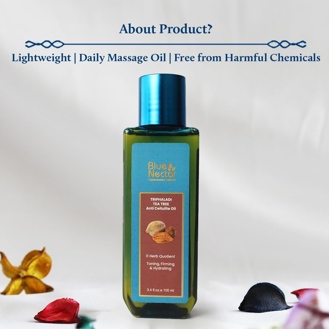 Blue Nectar anti Cellulite Body Massage Oil with Triphala & Tea Tree Essential Oil | Suitable for Women & Men for Skin Hydration (11 Herbs,100Ml) image number 4