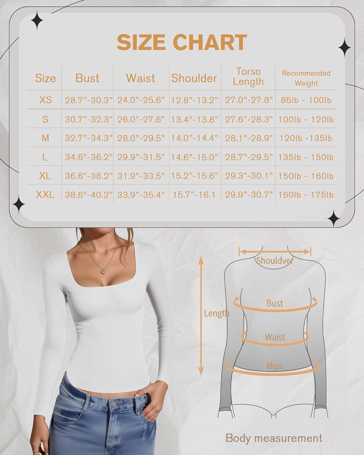 Lotofun Womens Long Sleeve Square Neck T Shirts Tops Slim Fit Going Out Tees image number 5