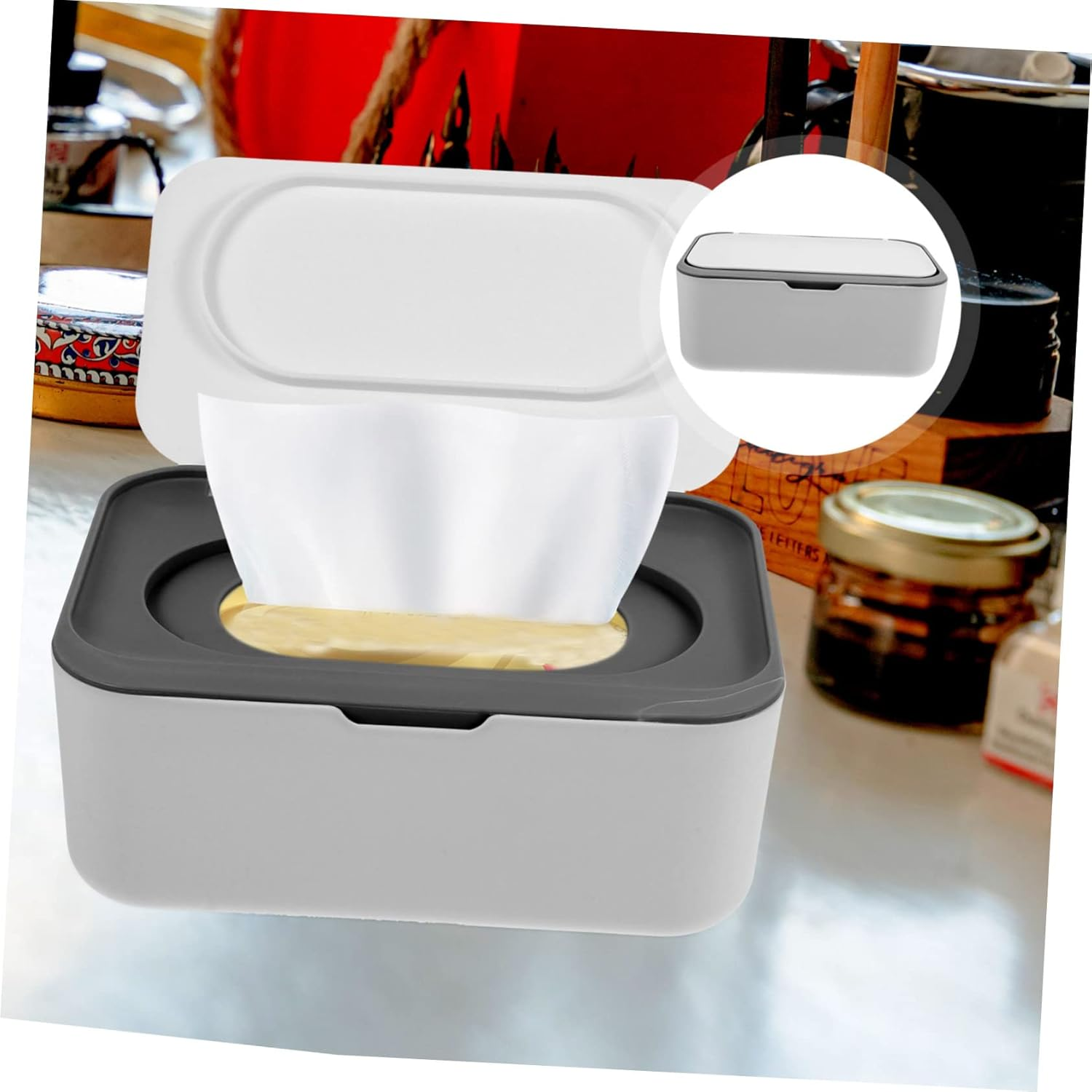 PRETYZOOM Large Capacity Baby Wipes Dispenser Dustproof Wipe Holder Lid Refillable Wet and Dry Tissue Container for Home and Travel Dark Grey image number 1