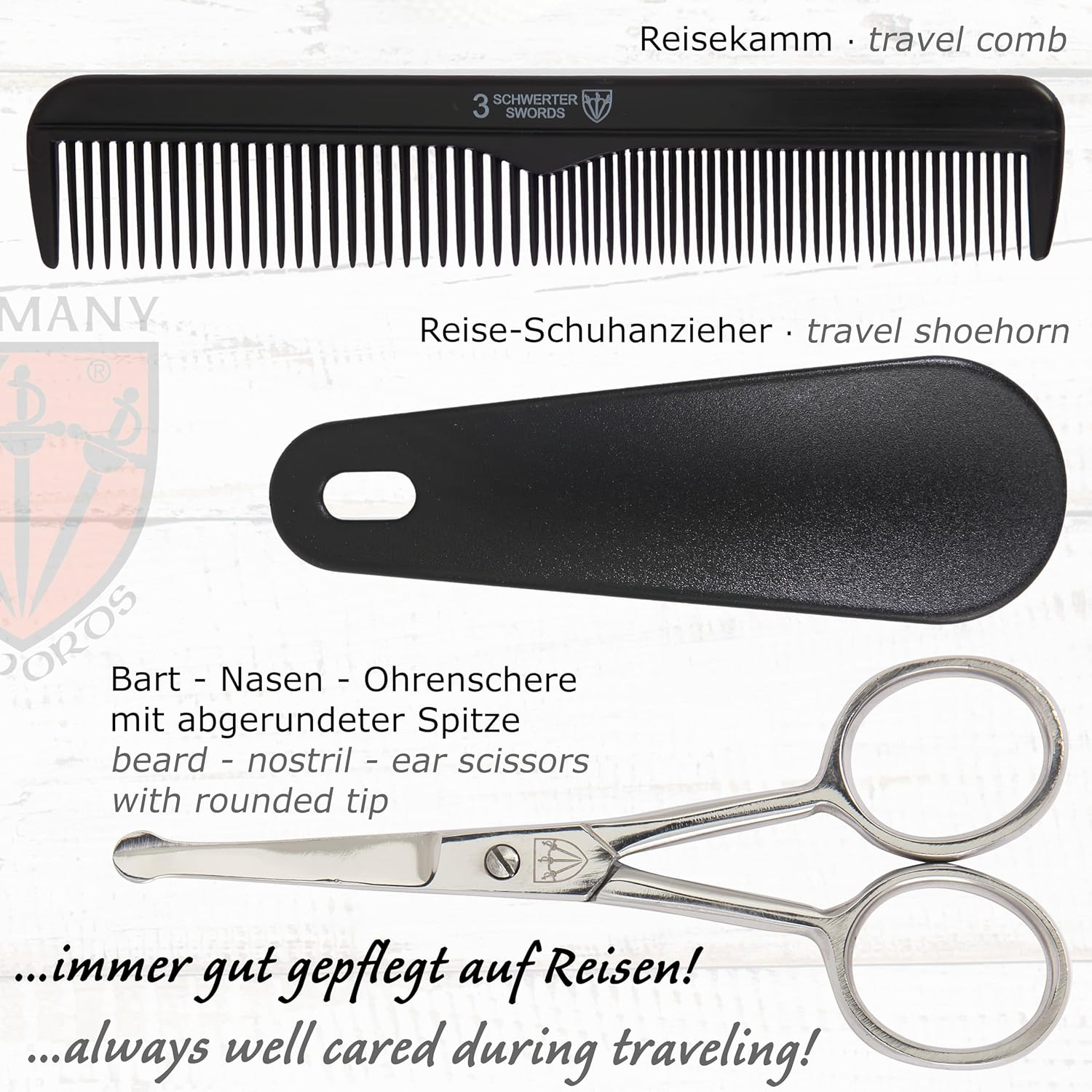 3 Swords Germany - Brand Quality 10 Piece Manicure Pedicure Grooming Kit Set for Professional Finger & Toe Nail Care Tweezers File Clipper Fashion Leather Case in Gift Box, Made by 3 Swords (01610) image number 4