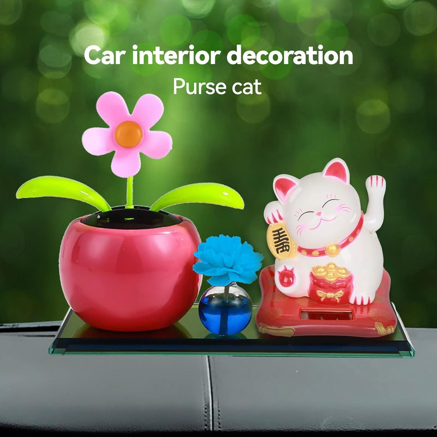 Jadeshay Invitating Cat Solar Powered Cute Waving Cat Good Luck Wealth Invitating Cats Home Car Decoration (White) image number 1