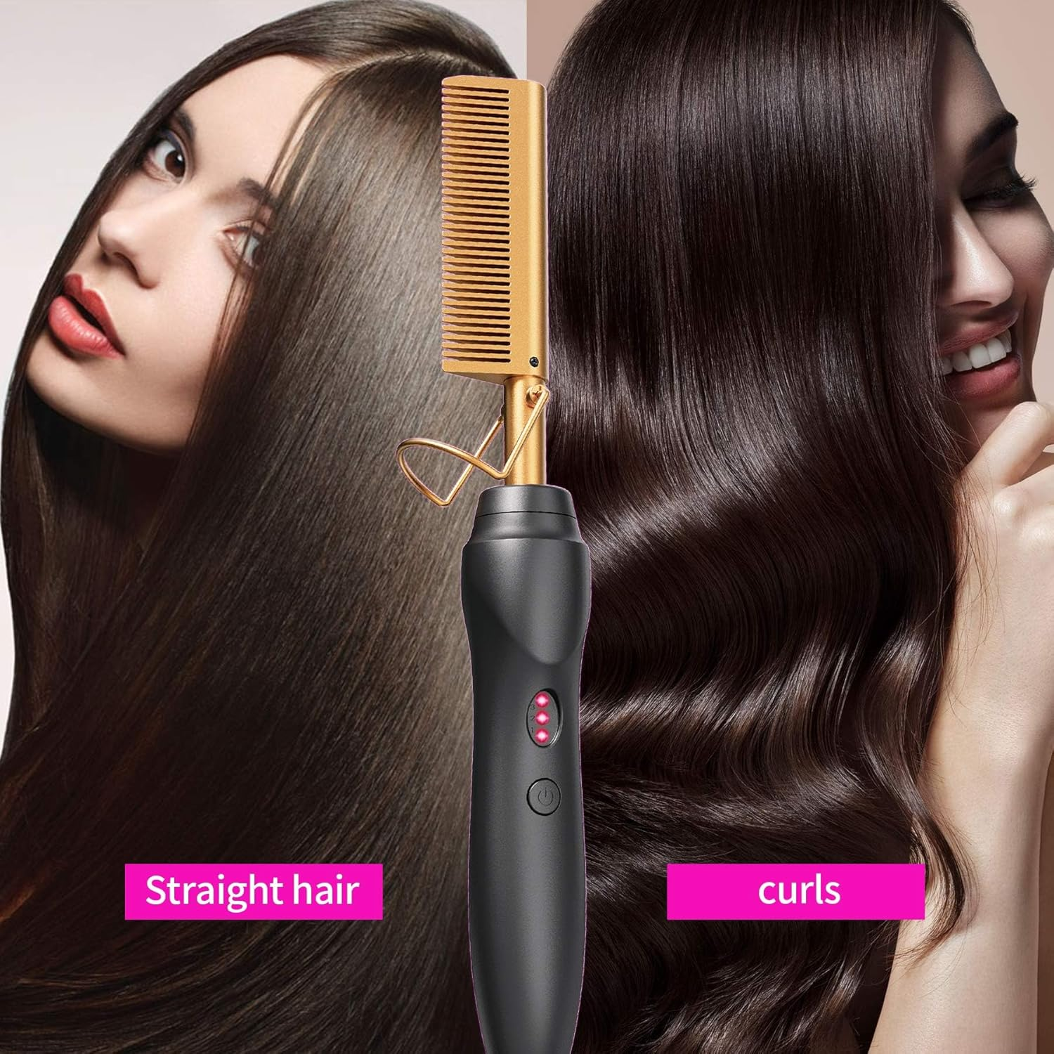 Hot Comb，Hair Straightener，Heat Pressing Combs Ceramic Electric Hair Straightening Comb, Curling Iron for Natural Black Hair Beard Wigs image number 5