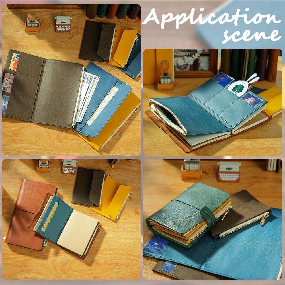 CRASPIRE File Folders Zipper Pocket 8.07X4.72In Travelers Coconut Dark Brown Notebook Planner Wallet Card Passport Holder Paper Invoice Storage Bag for Journal Cover Tn Accessories Stationery Protect image number 4