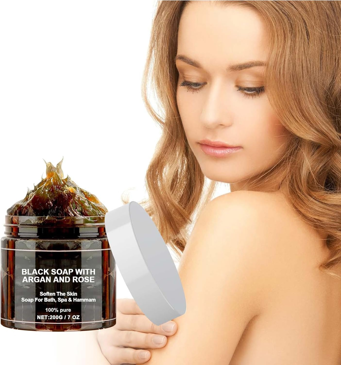 Morocco Body Black Moisturising Scrub,Moroccan Black Soap,Black Soap with Argan and Rose,Body Scrub Black Soap,Moroccan Body Scrub Black Soap,Including Pump Bottle Dispenser image number 1