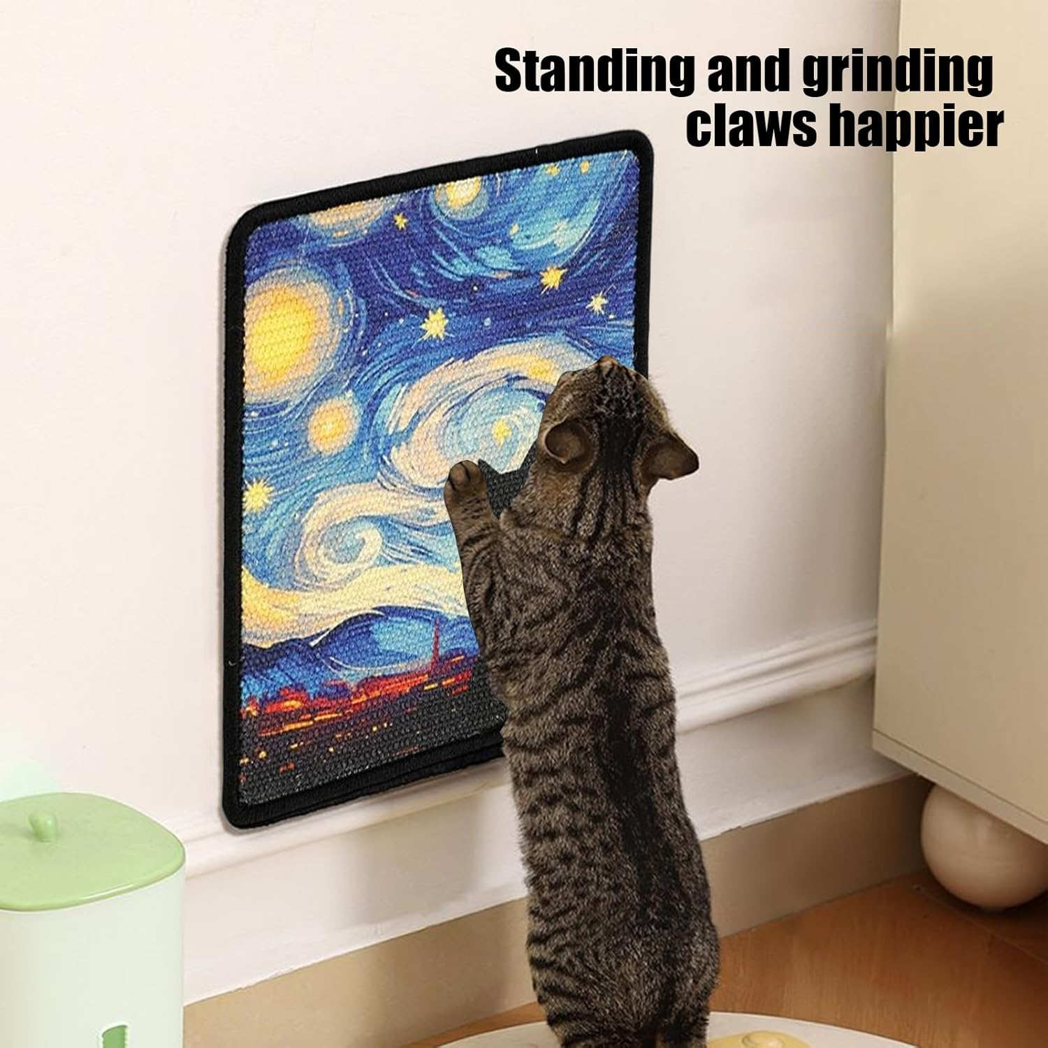 Wall Cat Scratcher | Art Print Sisal Cardboard Scratcher Furniture | Furniture Protector Scratching Board for Pet Kitten Training Enrichment Playing Bedroom Apartment image number 2