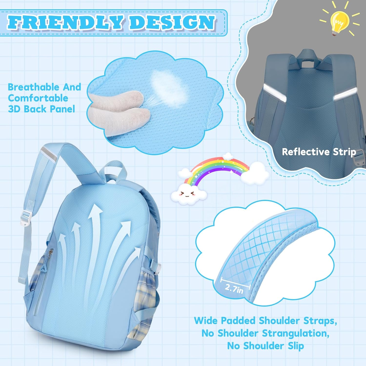 MUSEVOS Girls Backpack, Ideal School Backpack for Girls from Elementary to Teen Years, Kawaii Bookbag Cute Large Capacity - Black image number 6