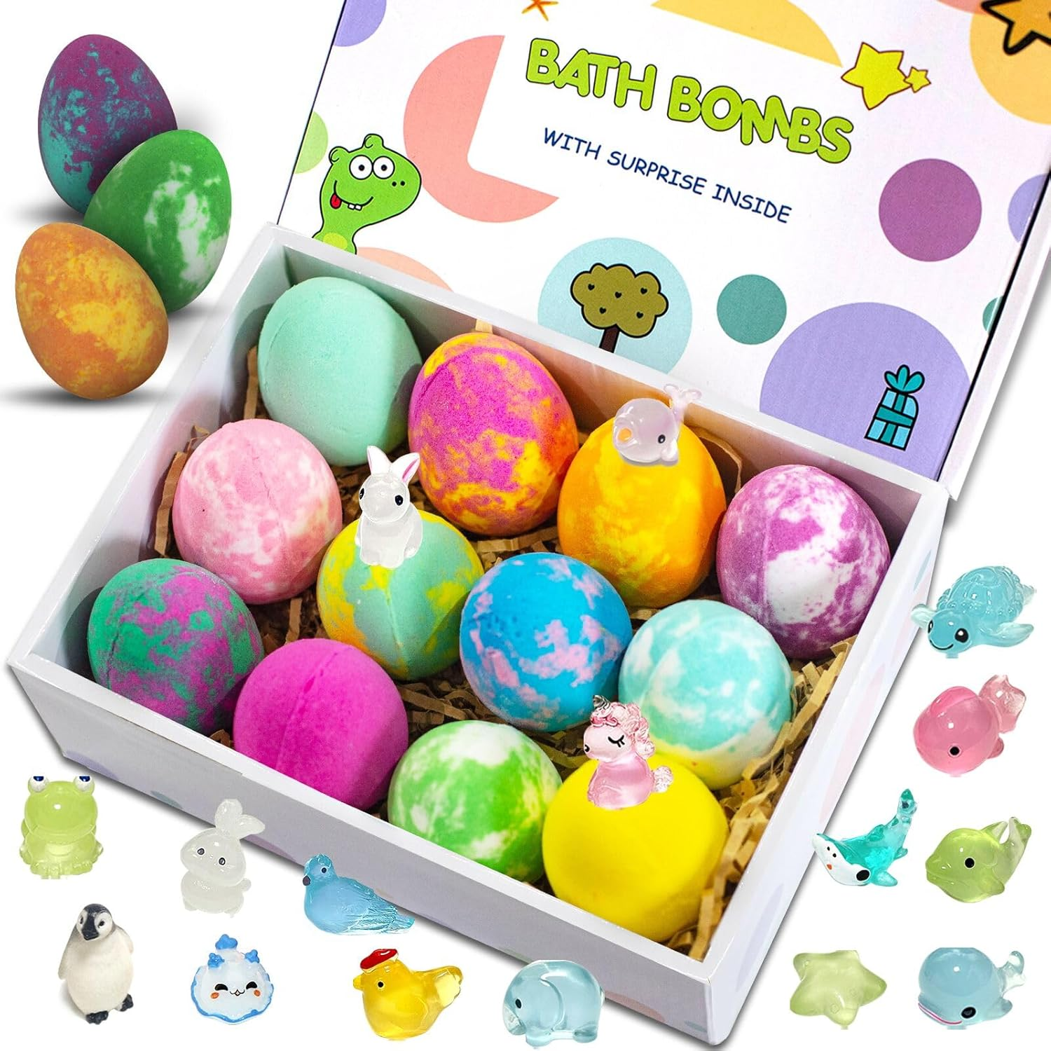 Bath Bombs for Kids with Toys inside for Girls Boys - 12 Pcs XXL Large Size Gift Set, Surprise Unicorn Necklace Bracelet Toy, Handmade Bubble Bath Fizzies Spa Fizz Balls Kit for Women image number 2