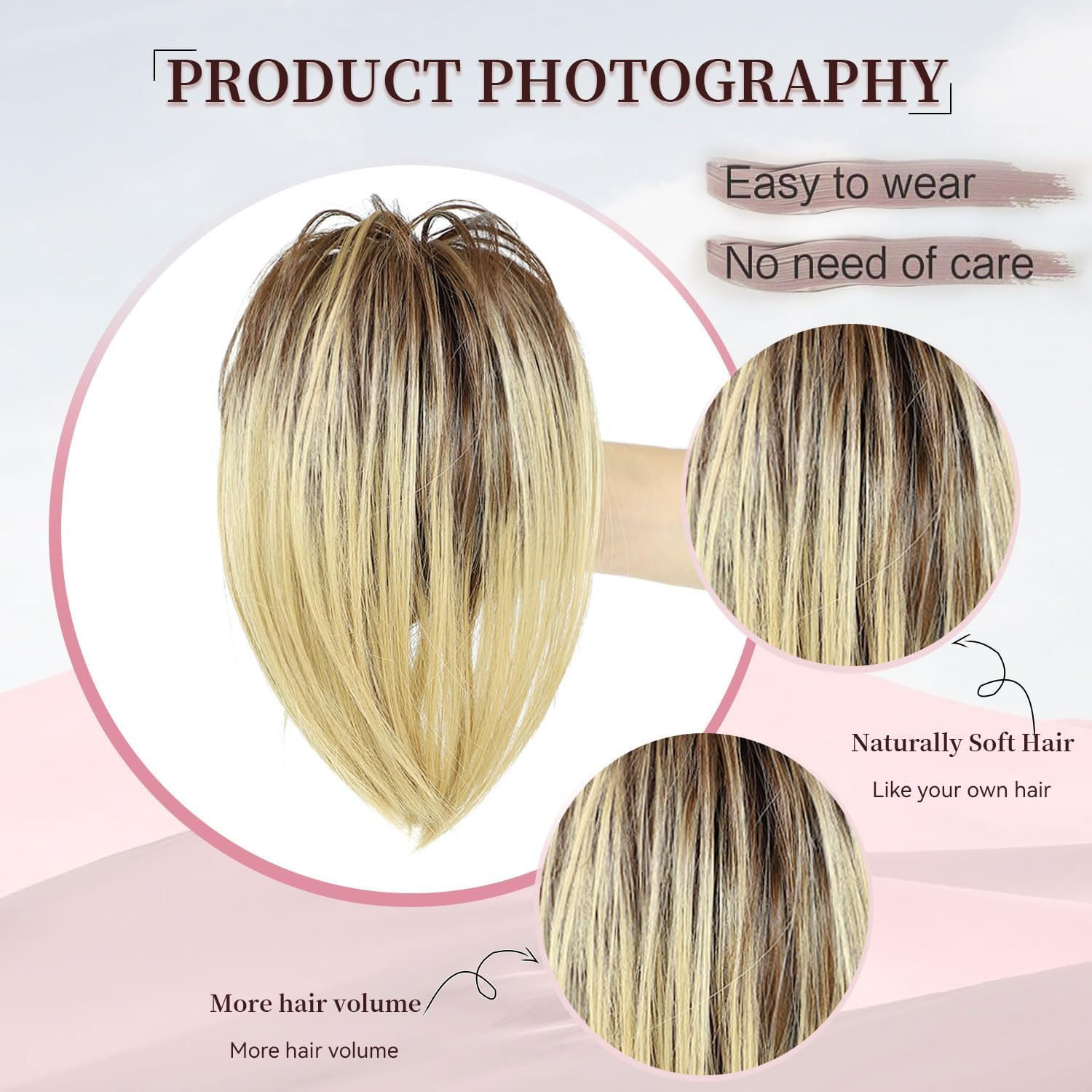 Fulang Hair Pack of 2 Ponytail with Clip Hairpiece with Elastic Band Large Bun Claws Clip Hairpiece Messy Bun Hairpieces Wavy Natural Synthetic Hair Scrunchie Women image number 5