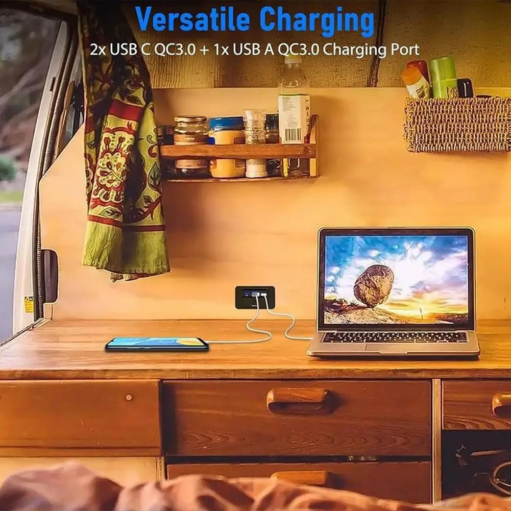 66W 12V Charger Panel Wall Mount QC3.0+PD3.0+QC3.0 USB Outlet Charger Socket Power Outlet for Car Marine Bus RV Truck image number 2