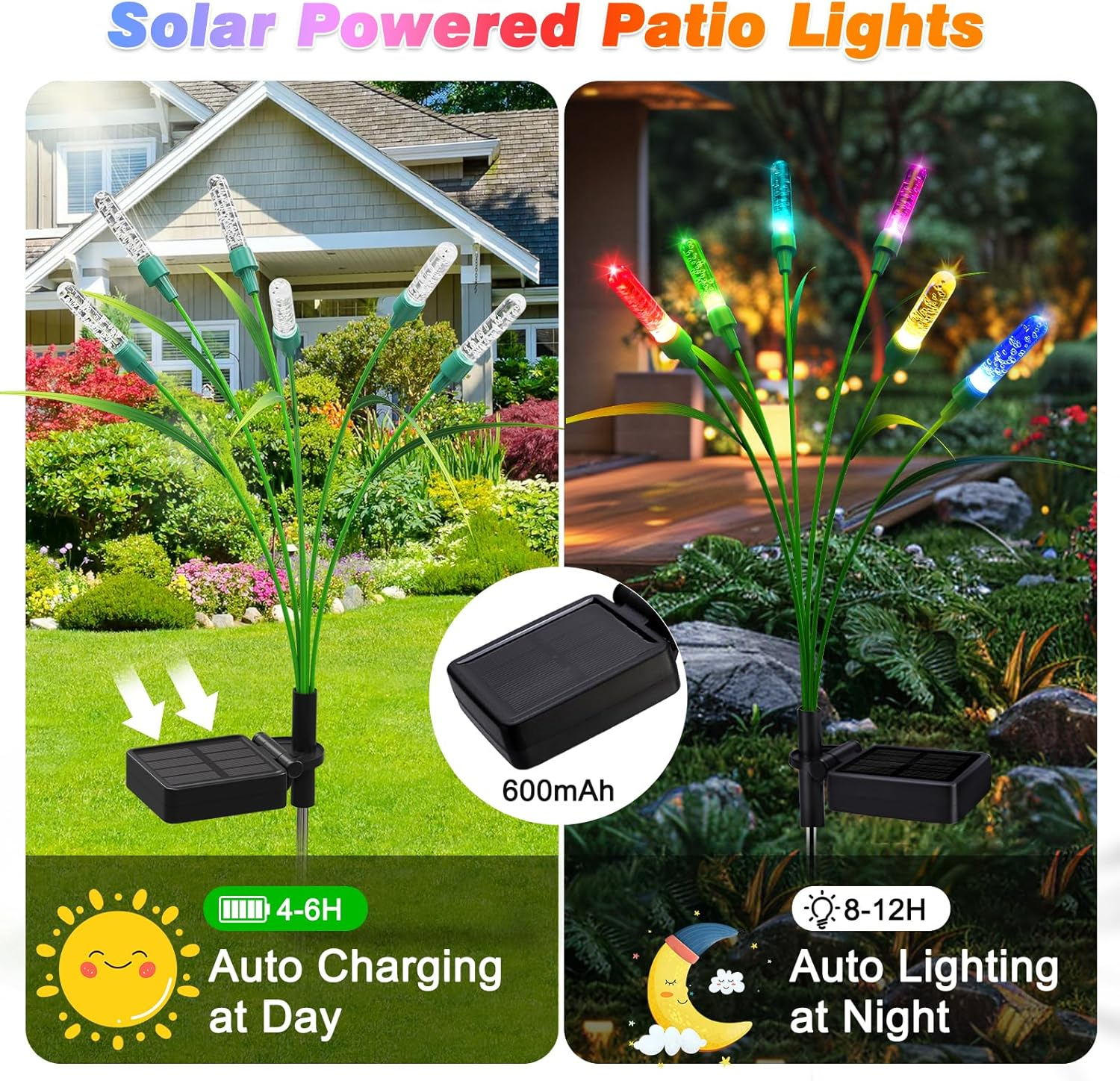 Bluefire 2 Pack Solar Garden Lights, 30 Inch Crystal Solar Reed Garden Lights with 12 Bulbs, Waterproof Outdoor Patio Light for Pathway Yard Walkway Patio Lawns Wedding Party(Multicolor)