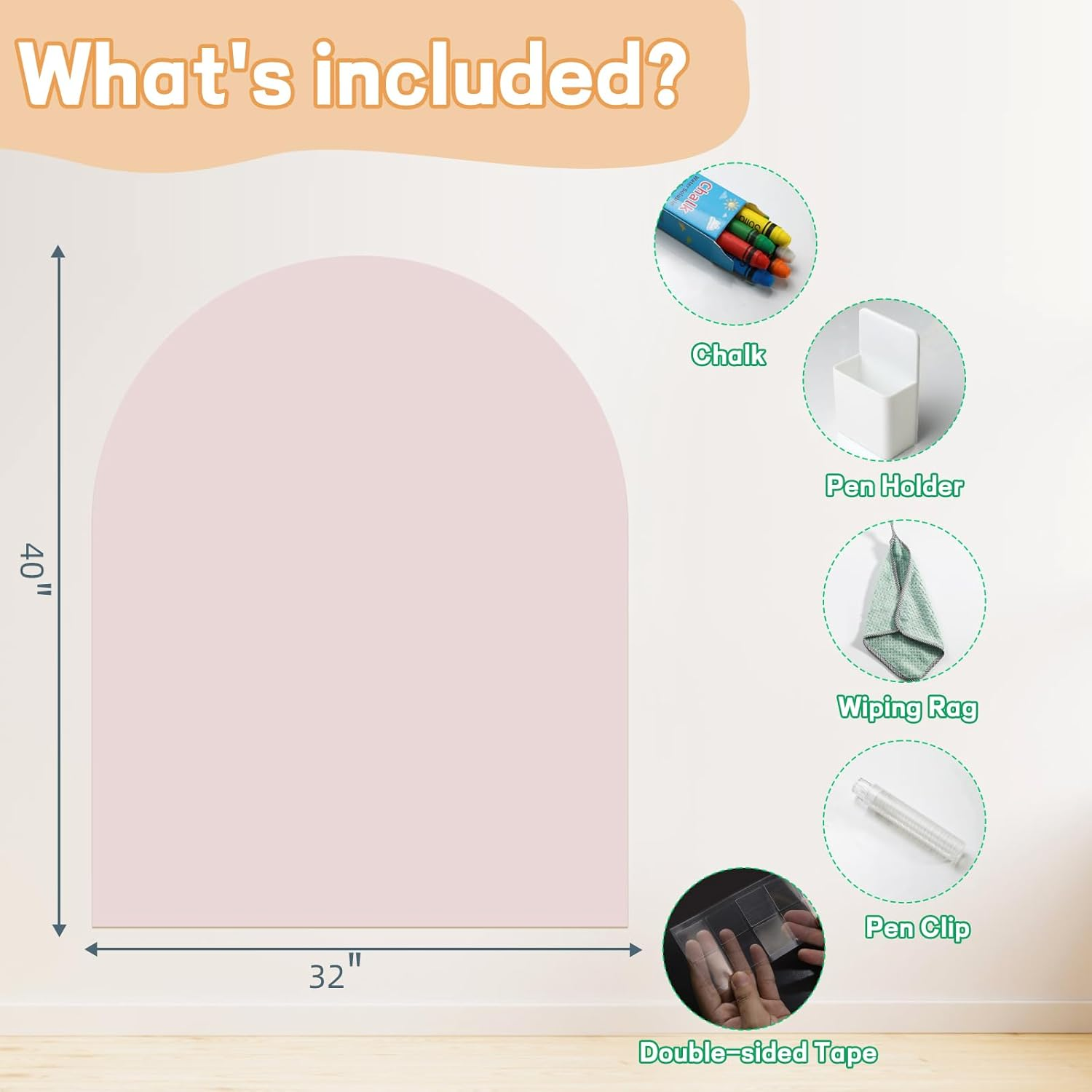 Magnetic Chalkboard Wall Decal 40"X32" - Includes Wipe Cloth, Chalk Holder, 6 Dust-Free Chalks, Peel and Stick Blackboard for Kids Playroom, School, Home Decor (Pink) image number 1