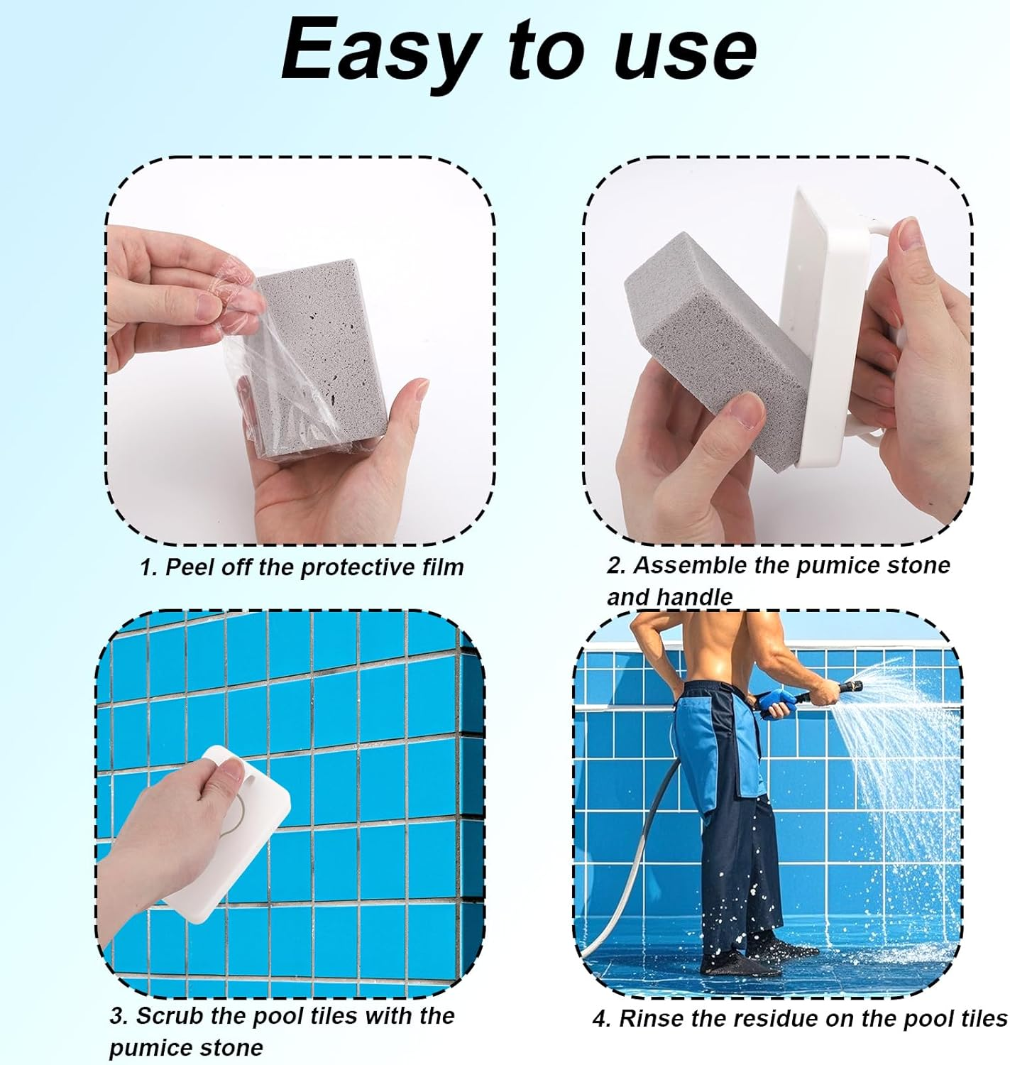 BOXOB 6Pcs Pool Cleaning Block with Handle, Pool Pumice Stone Barbecue Cleaning Brick Stain Remover Stones for Bathroom Kitchen Spa Sink Tile Grout Concrete image number 2