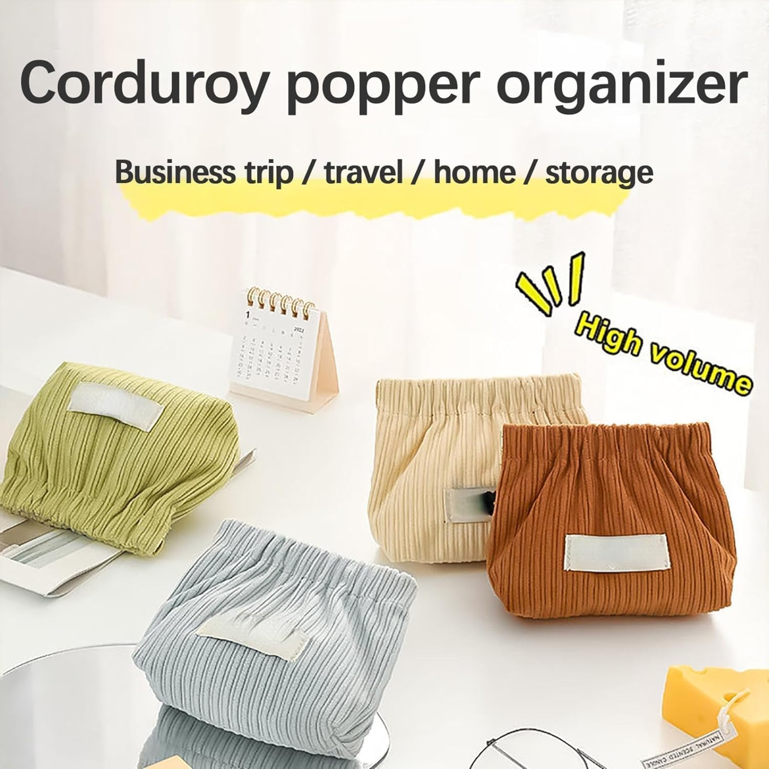 6Pcs Corduroy Elastic Storage Bag, Self-Closing Purse Organizer Pouches, Portable No Zipper Small Makeup Bag, Pocket Travel Storage Bag for Cosmetics Hair Clips Accessories, Small image number 1