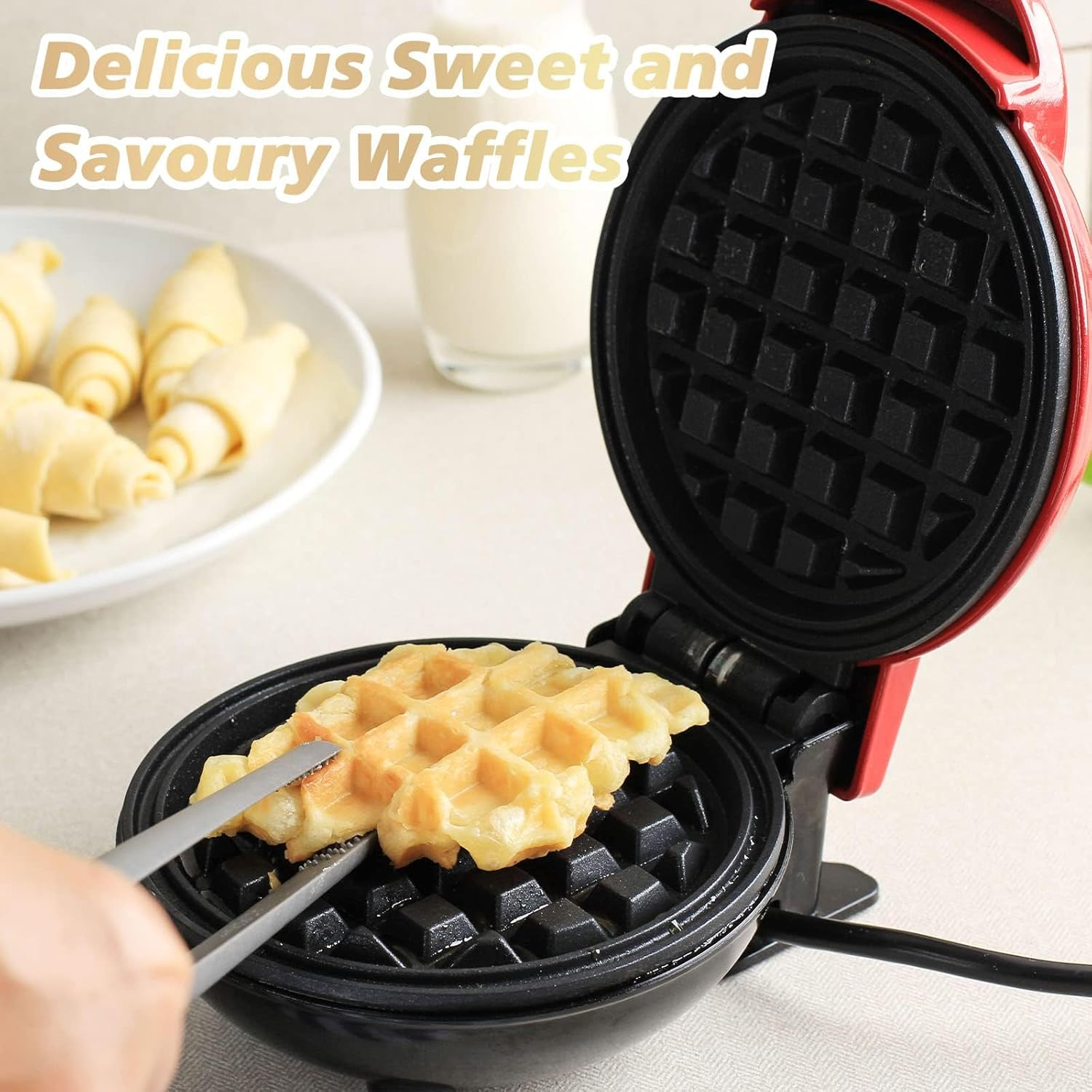 Mini Waffle Maker, Iron Deep Fill Non-Stick Coating Cooking Plates, 4 Inch Single Belgian & American Waffle Machine, Perfect for Breakfast Dinner Party Dessert