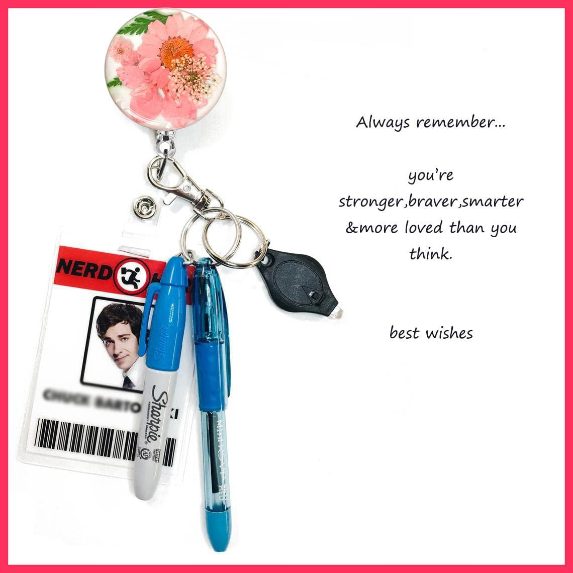 Nurse Badge Reel Retractable Cute Pressed Dried Flower Resin, Retractable ID Badge Holders for Nurses Christmas Stocking Stuffers (Light Pink) image number 2