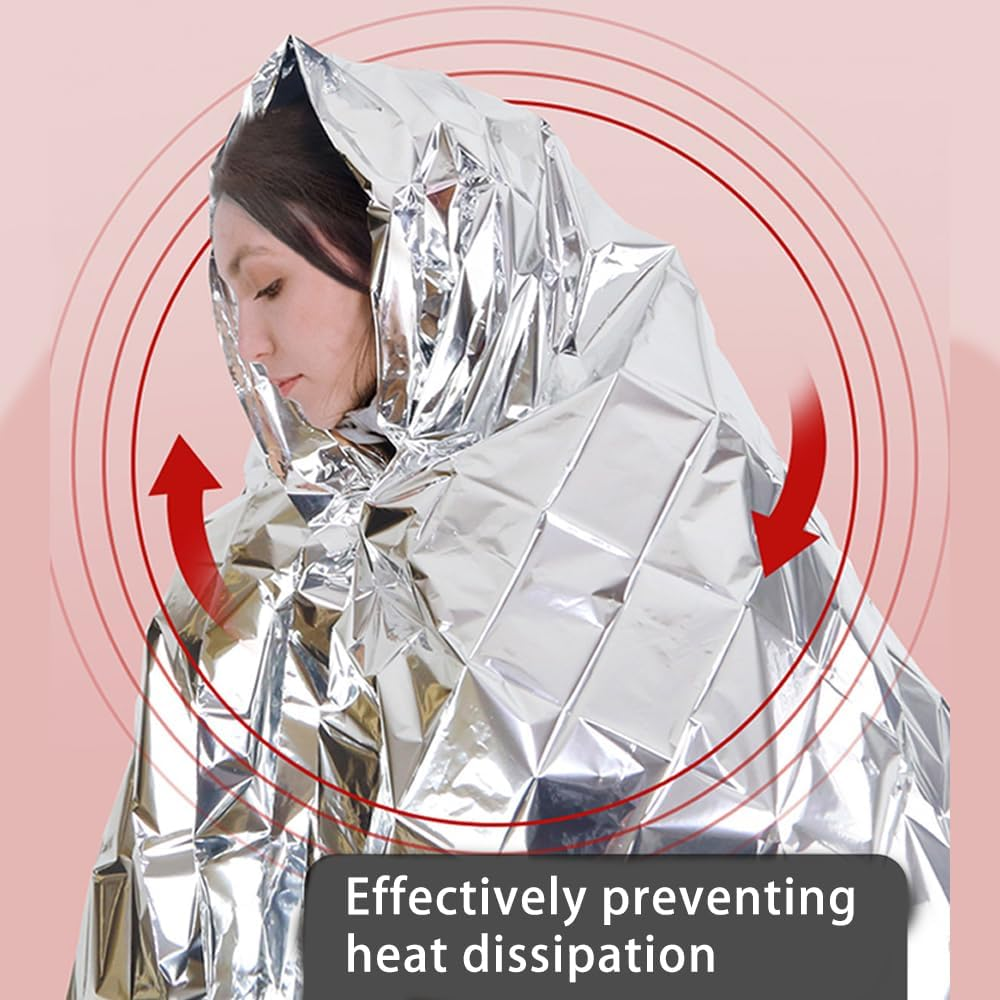 6 Pack Survival Blanket Outdoor Emergency Blanket Supplies, Emergency Blankets Mylar Thermal Blanket, Gigantic Space Blanket Survival Blankets Heavy Duty Camping Gear,Bug Out Bag (Silver) image number 6