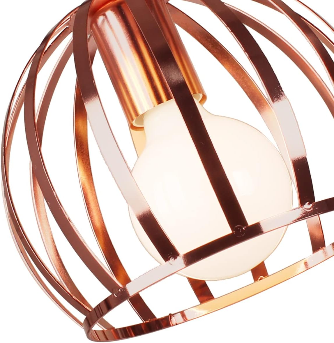 Idegu Vintage Ceiling Light, Industrial Ceiling Lamp, Diameter 20 Cm, Geometric Cage Design Lampshade, Retro Ceiling Light, E27 Lighting for Bedroom, Kitchen, Living Room, Rose Gold -  Rose Gold Cage image number 2