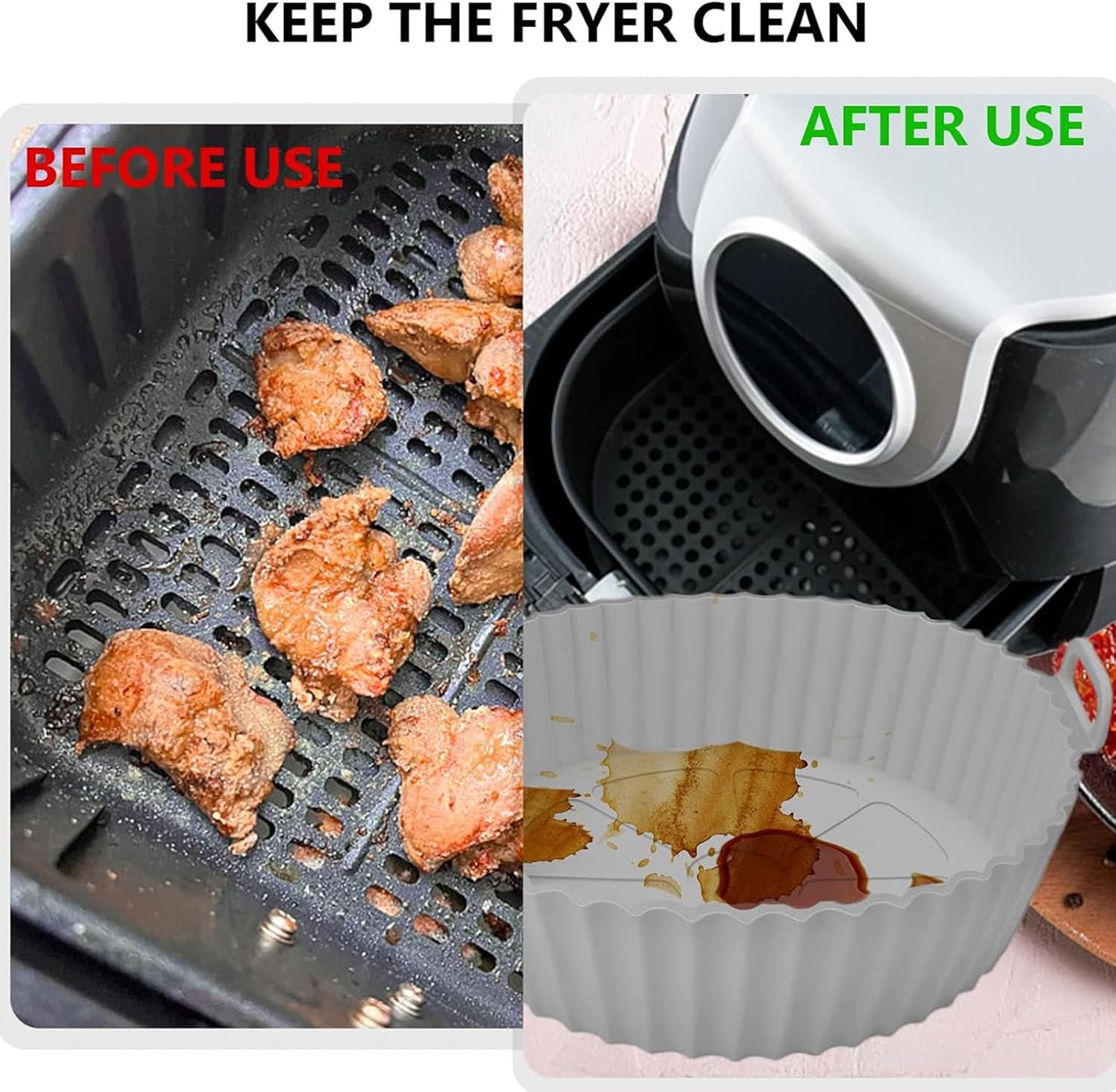 2Pcs Air Fryer Silicone Pot, Reusable Air Fryer Liners, Air Fryer Basket, Kitchen Accessories Replacement for Disposable Parchment Paper Liner, Compatible with Ninja, Tower, COSORI (Grey)