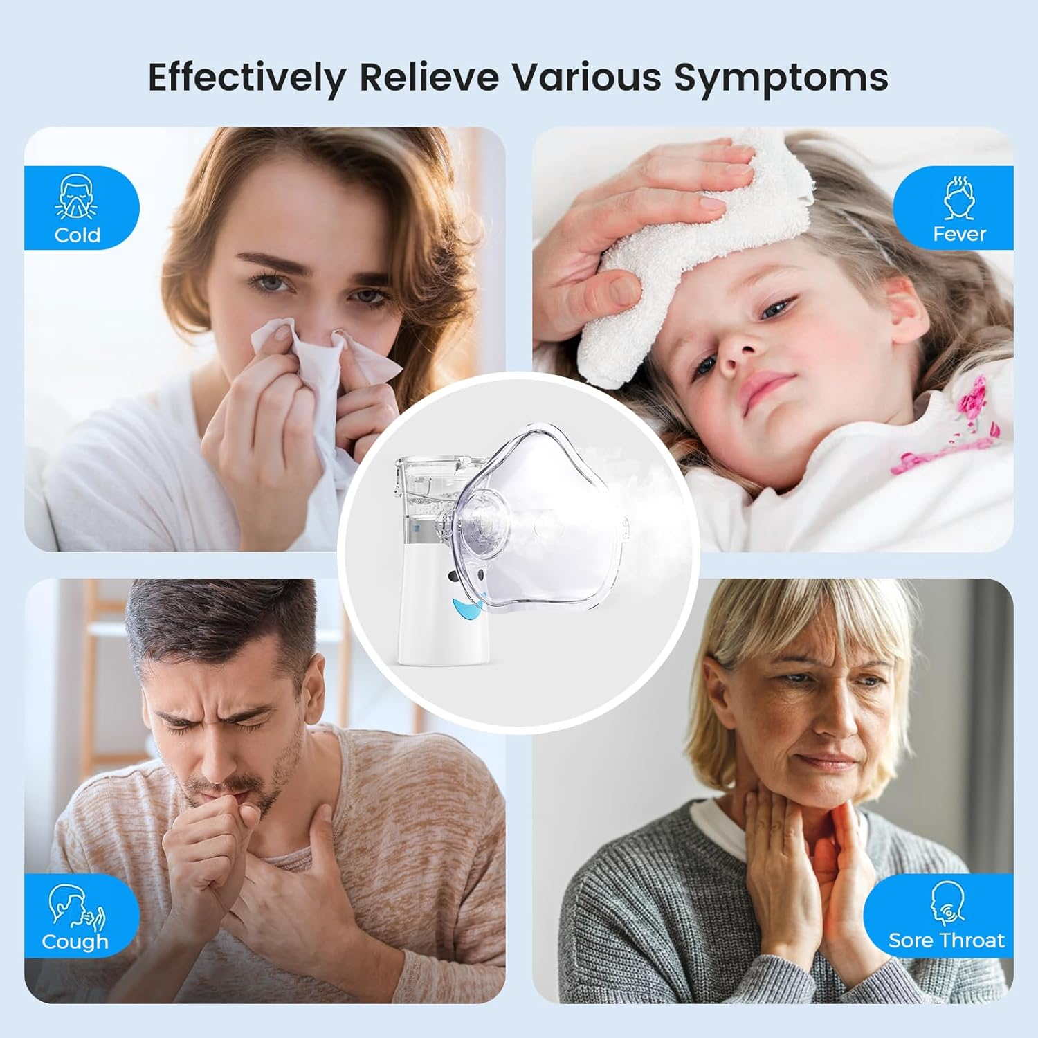 Portable Nebulizer Machine for Adults, Mesh Nebulisers Device for Breathing-Problems Household Nebuliser Handheld for Kids with Mouthpieces, 2 Nebulizer Masks, Self-Cleaning Mode image number 3