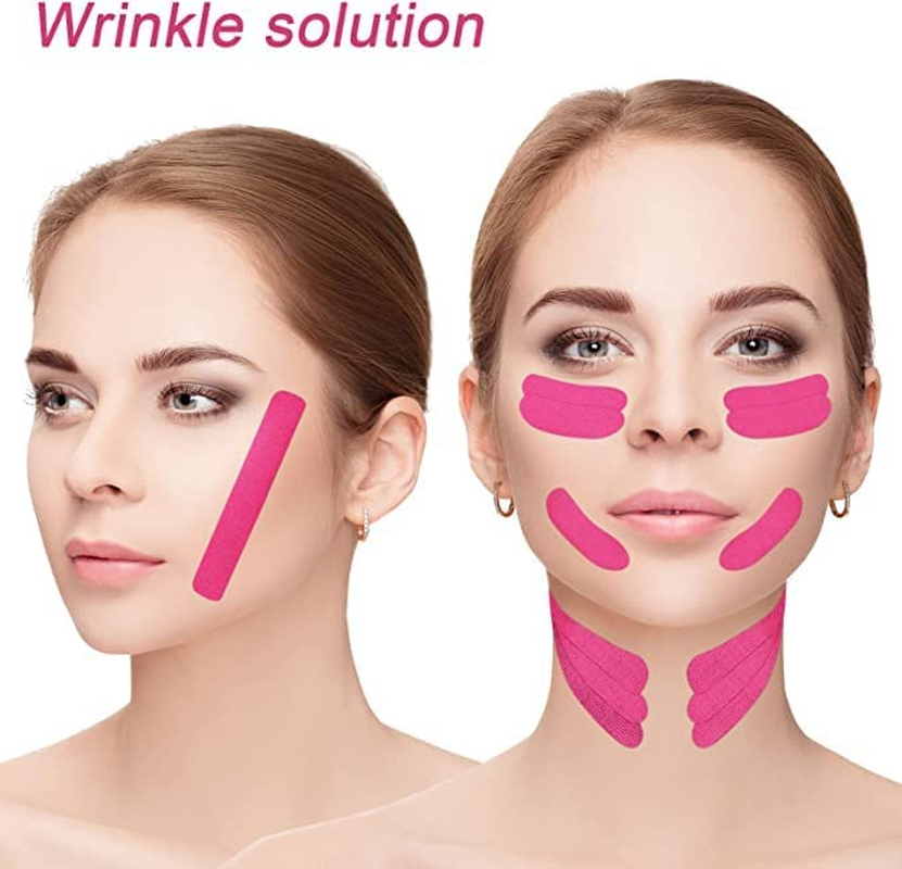 Anti-Wrinkle Myofascial Lift Tape, 1Roll Facial Myofascial Eye and Neck Toning Facial Face Lift Tape, Face Tightening and Lifting Patches for Women'S Skin, Pink image number 2