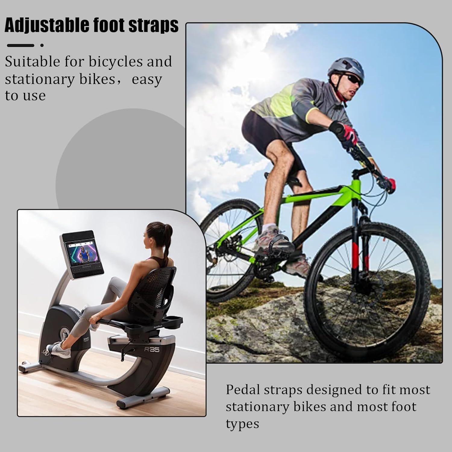 ZGWANSUI Adjustable Exercise Bike Pedal Straps, Stationary Bike Foot Straps Replacement, Universal for Bicycle Stationary Cycle Spinning Bike Home or Gym, Two Sides Slots