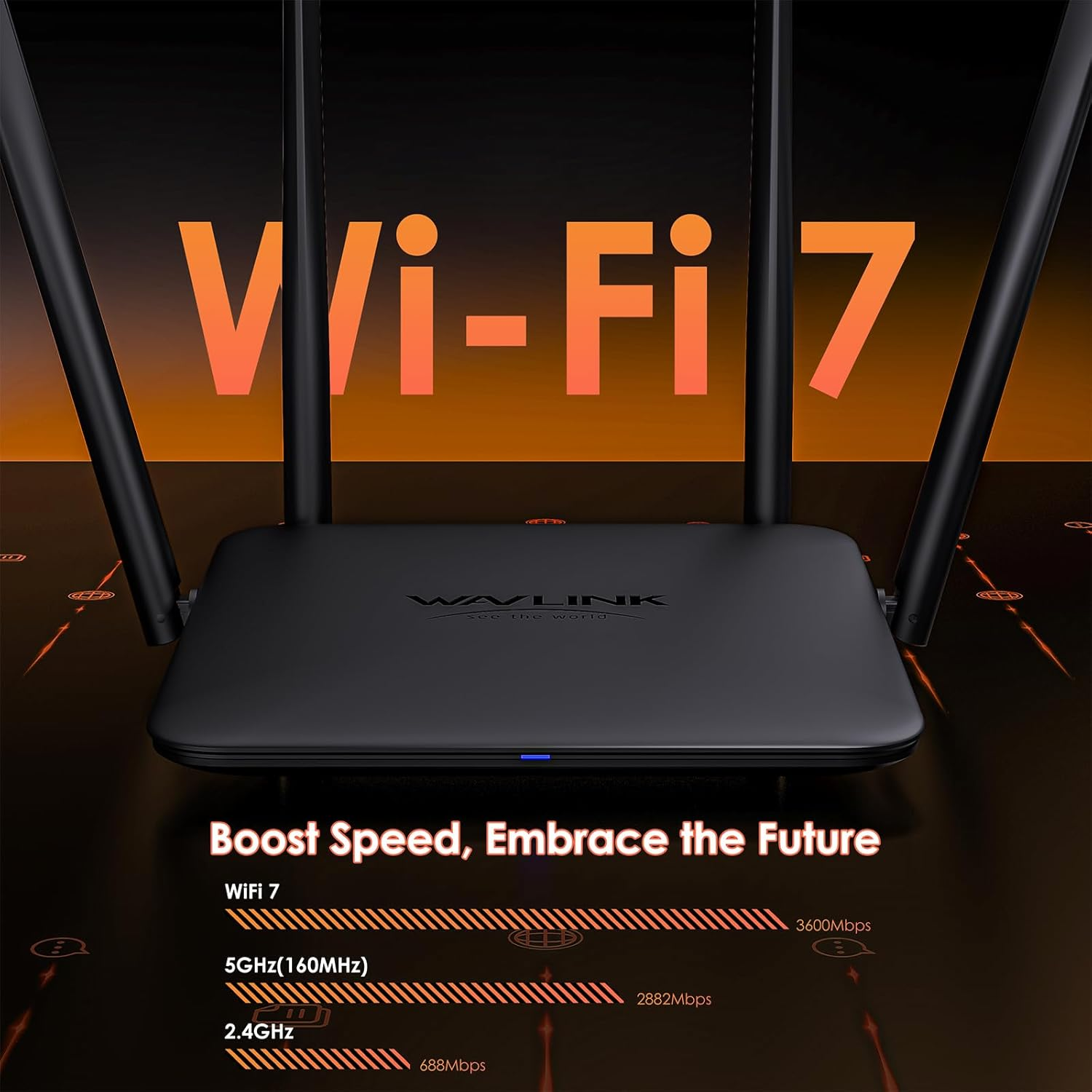 WAVLINK BE3600 Wifi 7 Router, Dual Band Gaming Router with Gigabit Ports, MLO, 4096-QAM & Multi-Rus Tech, Support Mesh/Ap/Repeater Mode, Qos, Ipv6, VPN, Guest Wifi for Home image number 1
