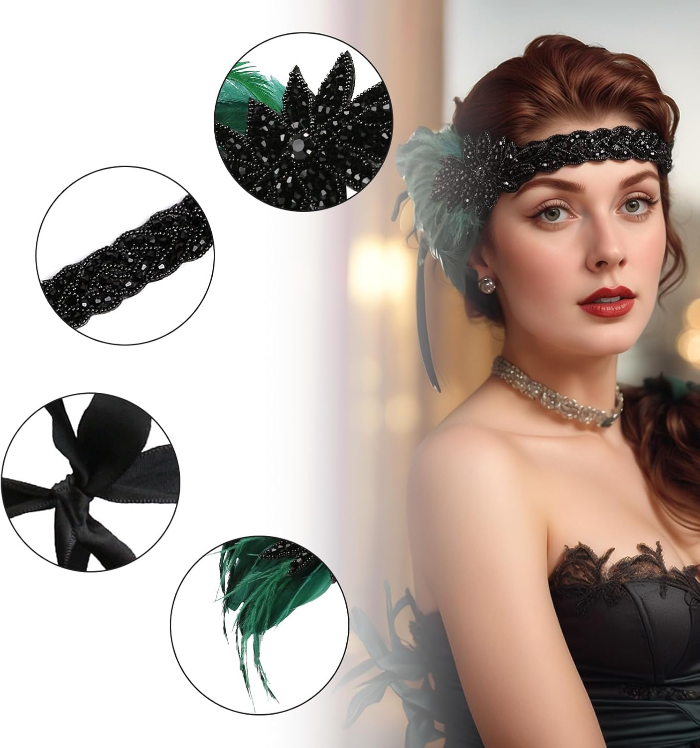 Lufdegim Women'S 1920S Feather Headband, 20S Flapper Feather Hair Band, Gatsby Costume Accessories, Charleston Hairband, Headpiece for Carnival Fancy Dress Costume Theme Party image number 3