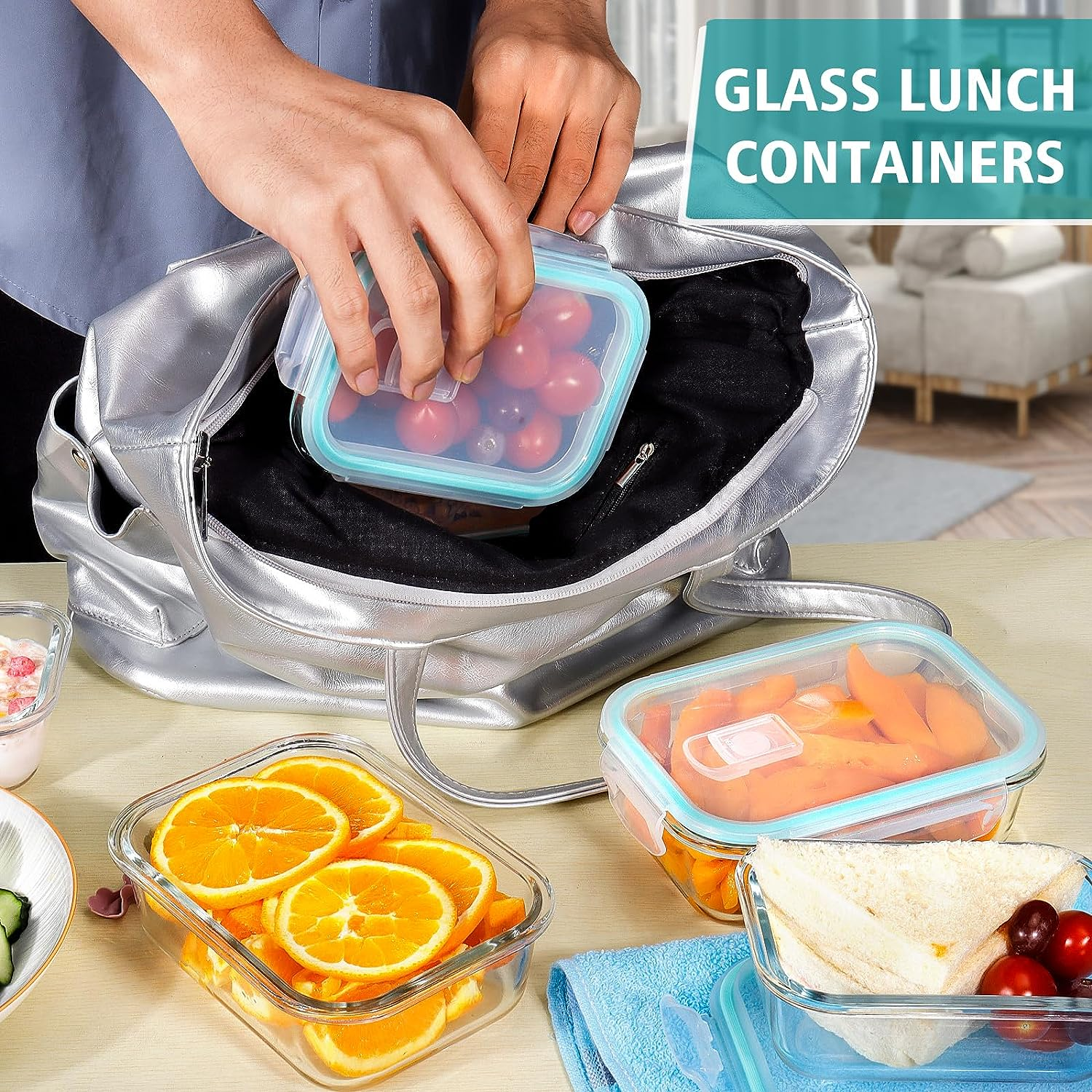 Feshory 5 Pack 1040ML Airtight Glass Food Storage Containers with Lids - Glass Meal Prep Food Containers, Lunch Box Safe for Microwave, Freezer, Dishwasher Kitchen Storage & Organisation image number 3