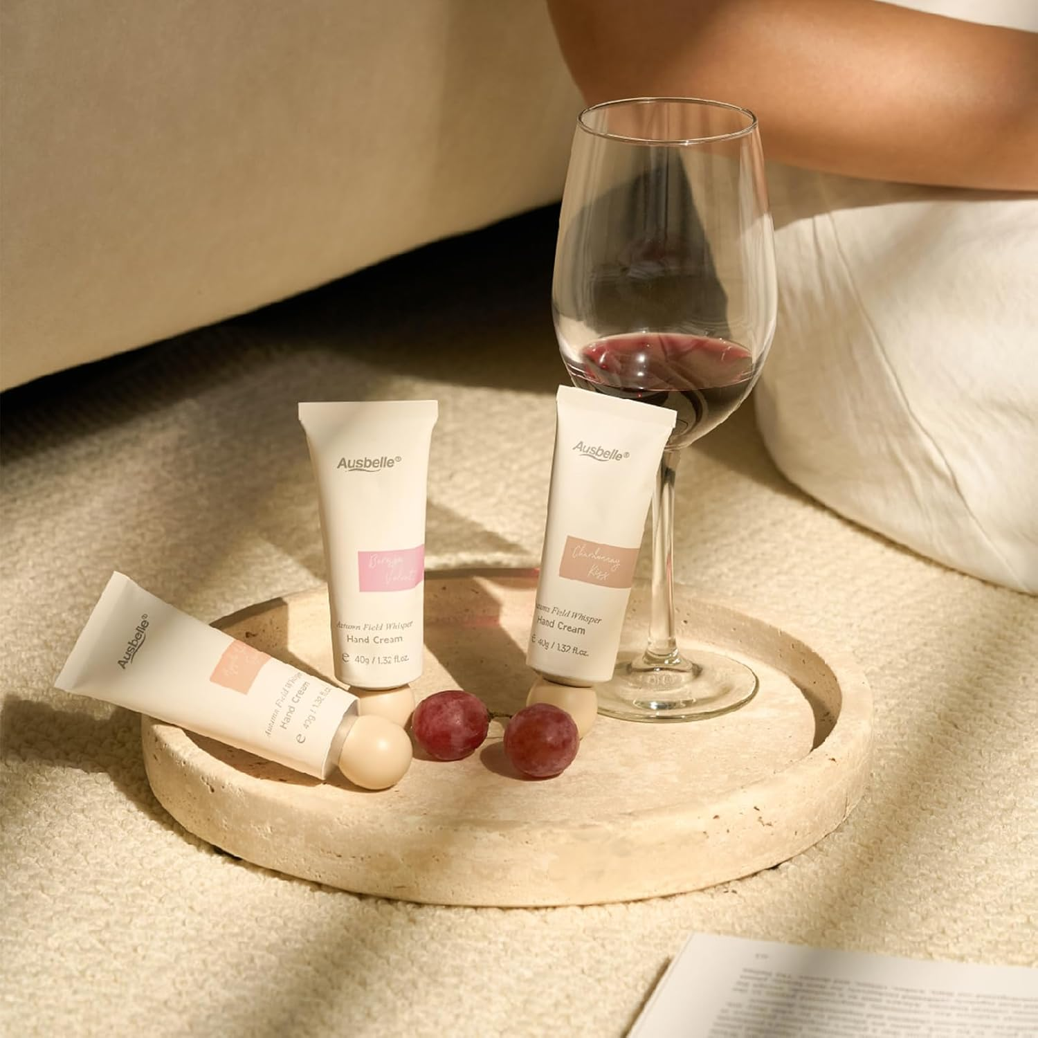 Ausbelle Wine-Aroma Hand Cream Set, Hydrating & Brightening, Moisturising Hand Care, Citrus | Fruity | Gourmand Aroma, Smooth & Soft Hands, 3 &times; 40G