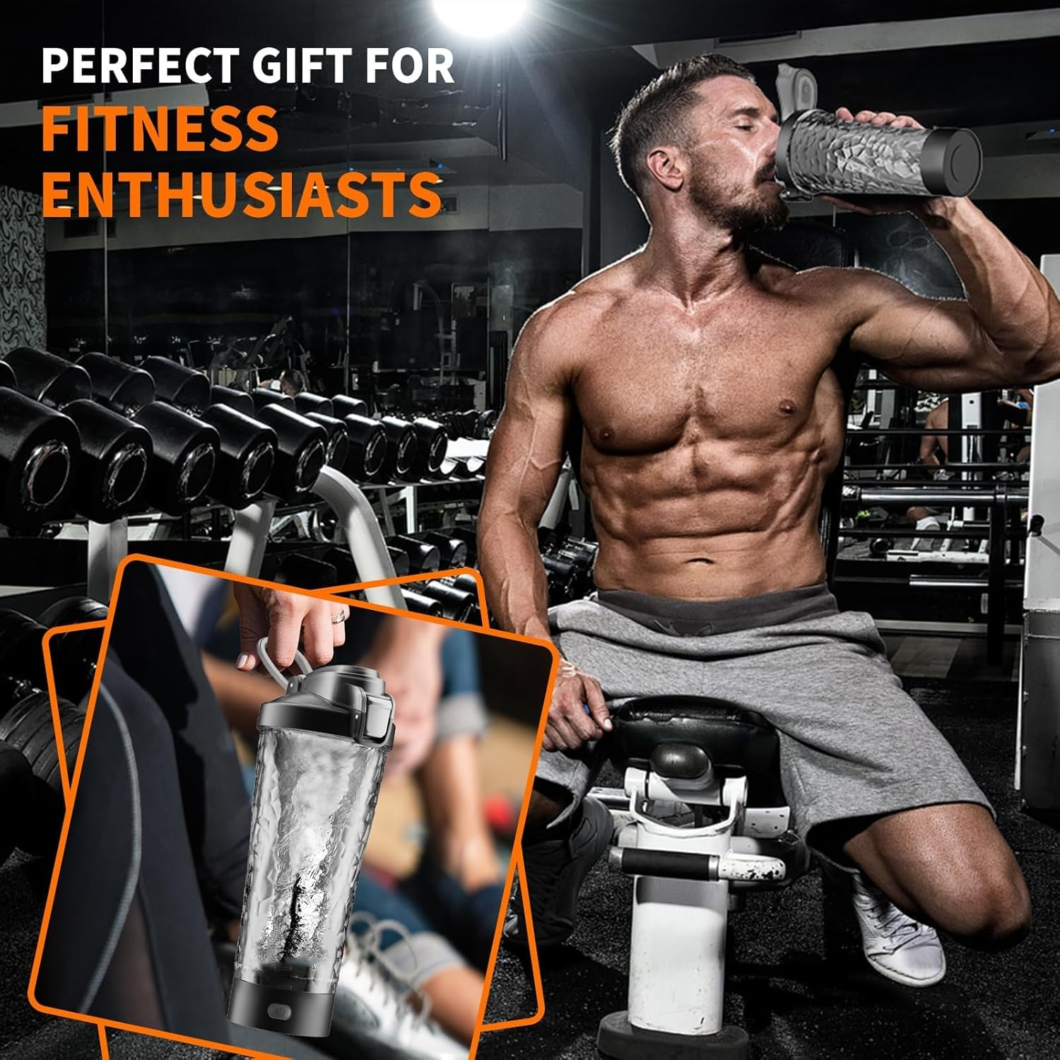 Protein Shaker Bottle, Merger USB C Rechargeable Electric Protein Shake Mixer, XICEN Shaker Cups for Protein Shakes and Meal Replacement Shakes, BPA Free, 24Oz (Black) image number 2